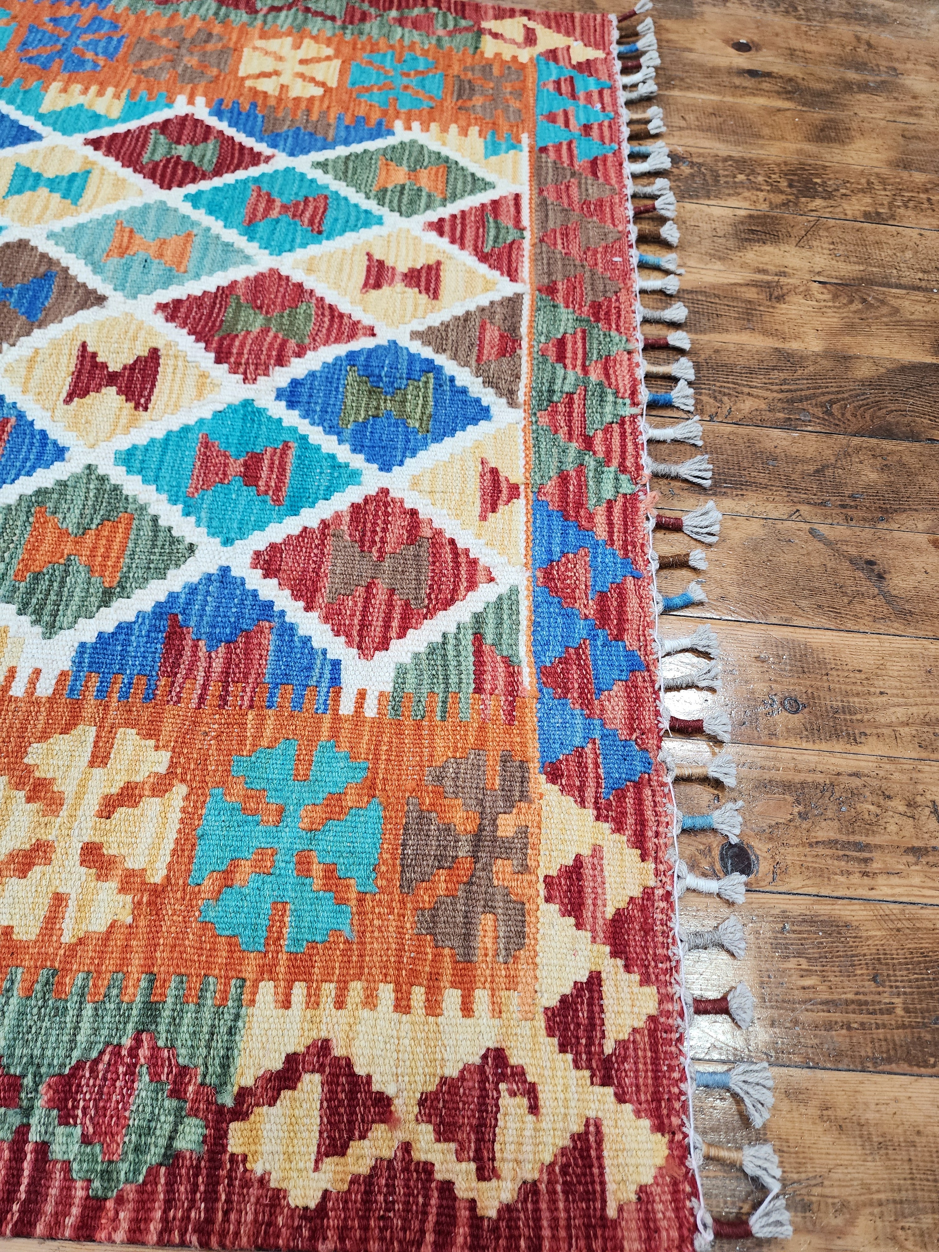 Orange and Blue Maimana Kilim, 3'5" x 5'1''