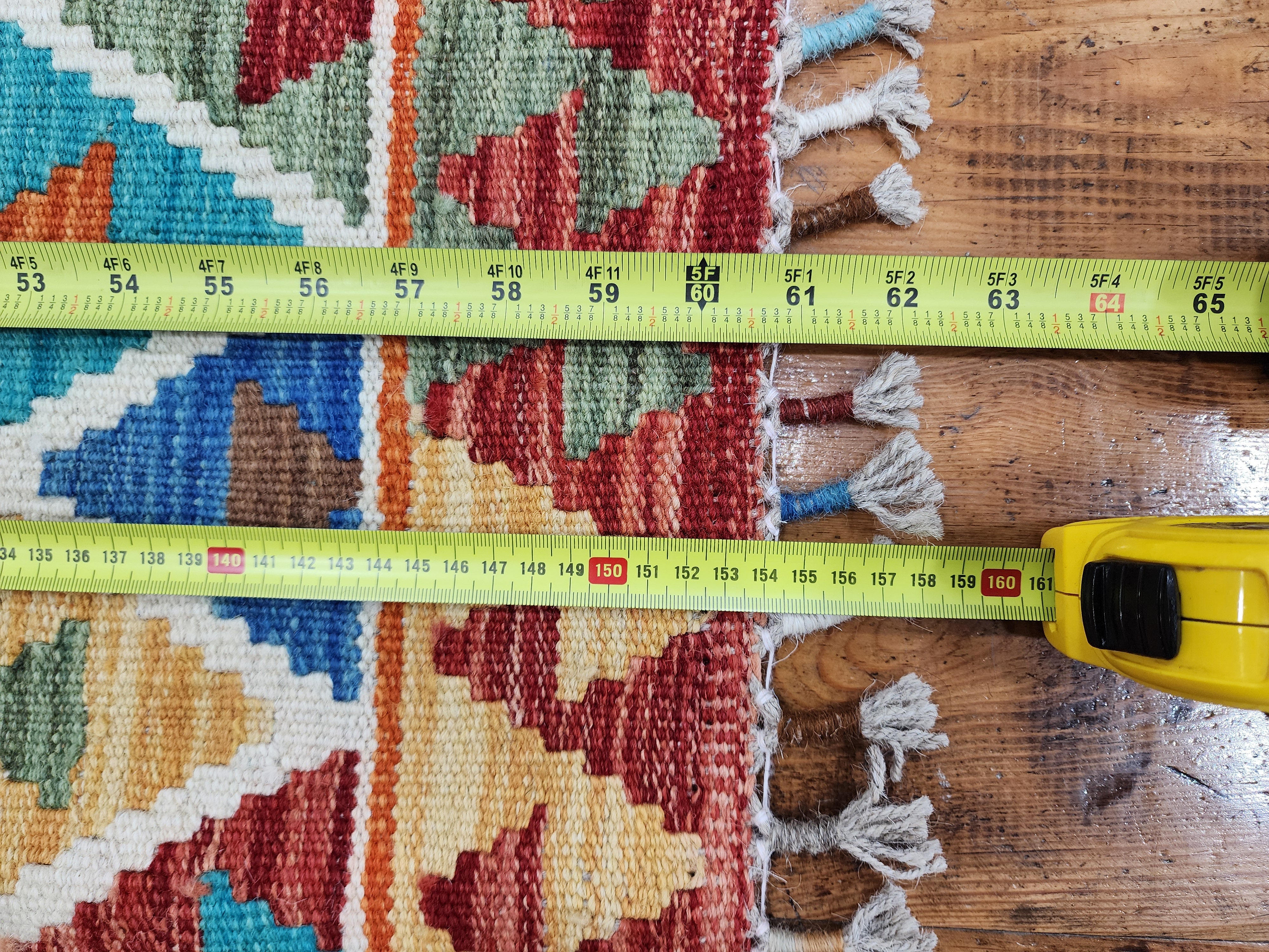 Orange and Blue Maimana Kilim, 3'5" x 5'1''