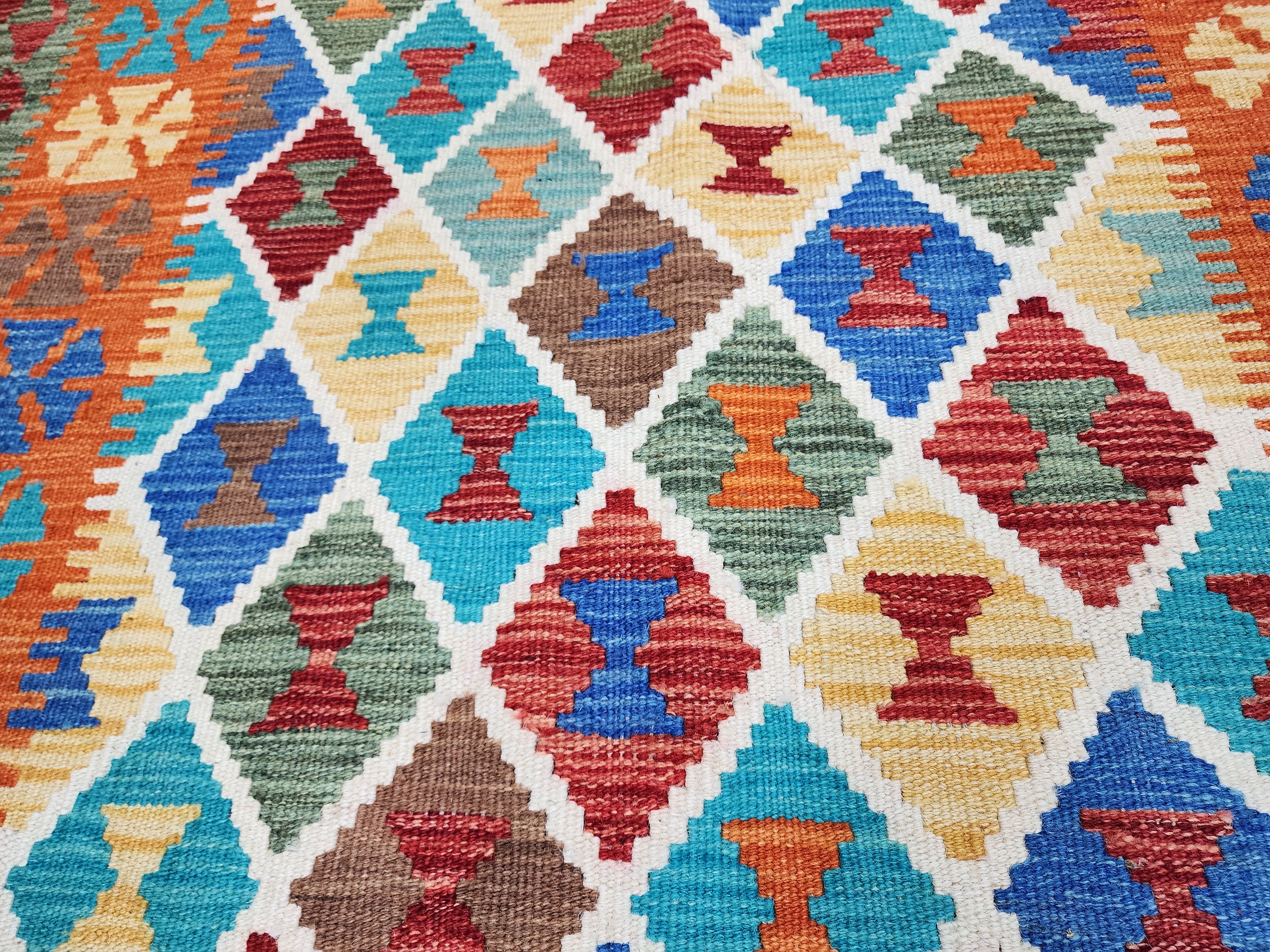 Orange and Blue Maimana Kilim, 3'5" x 5'1''