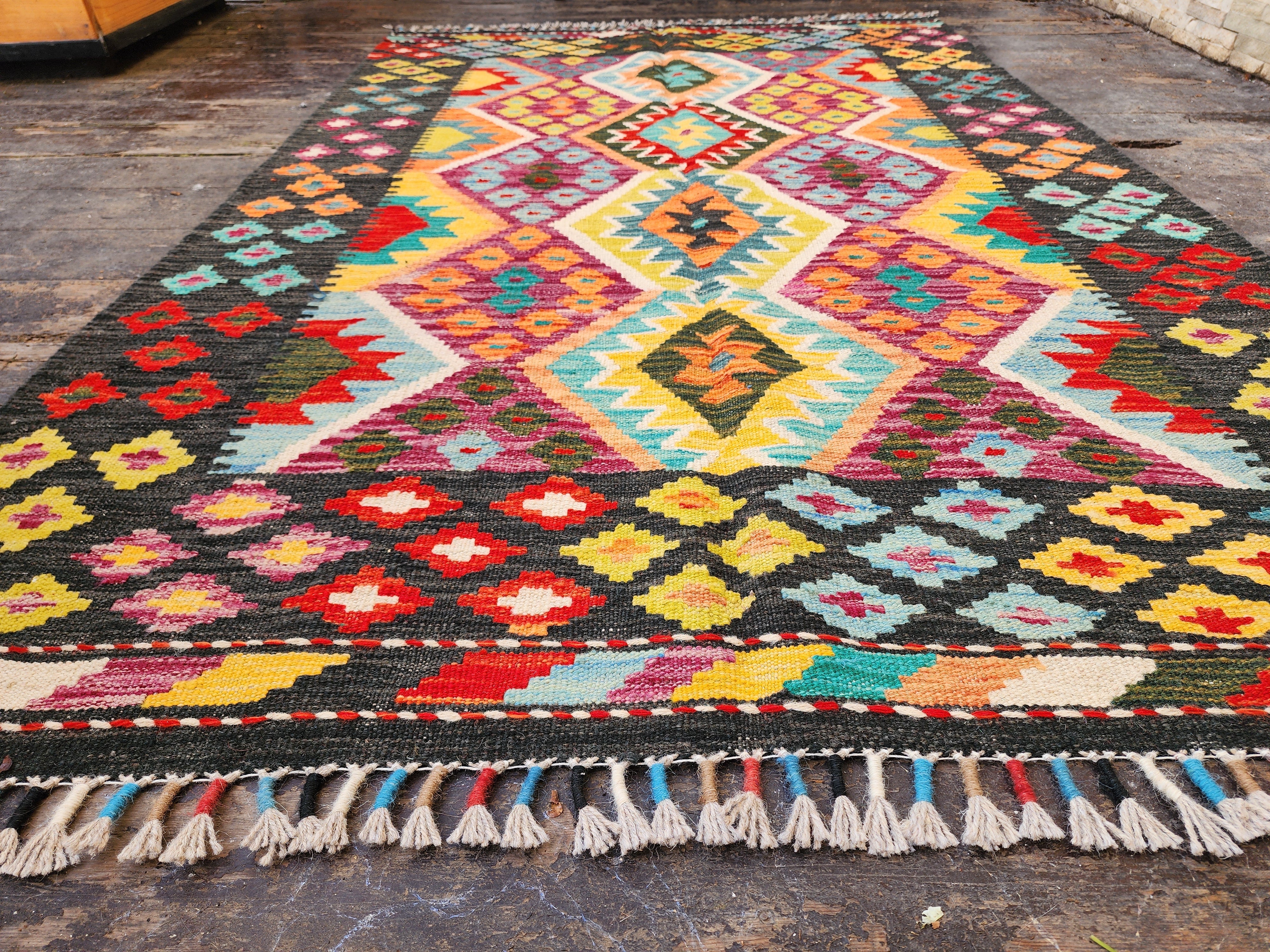 vintage Afghan Wool Small Rug — pattern close-up