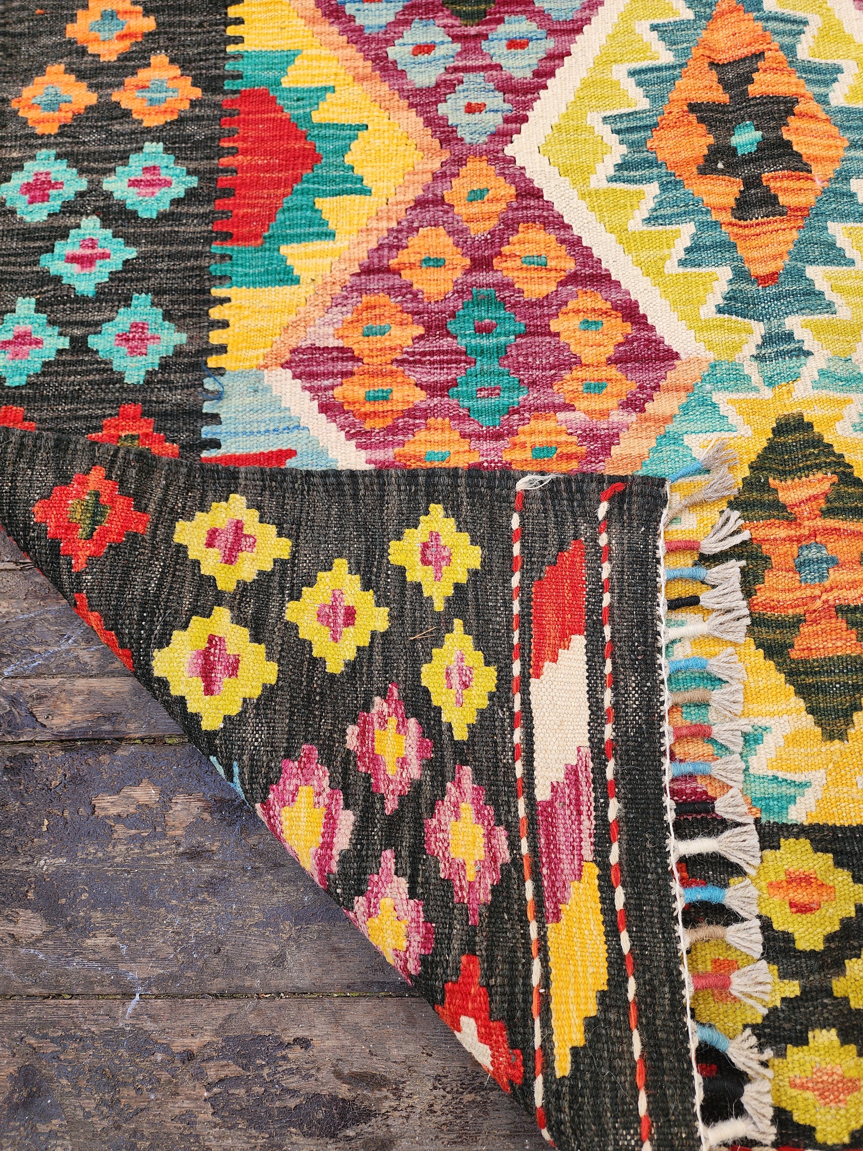 vintage Afghan Wool Small Rug — back view