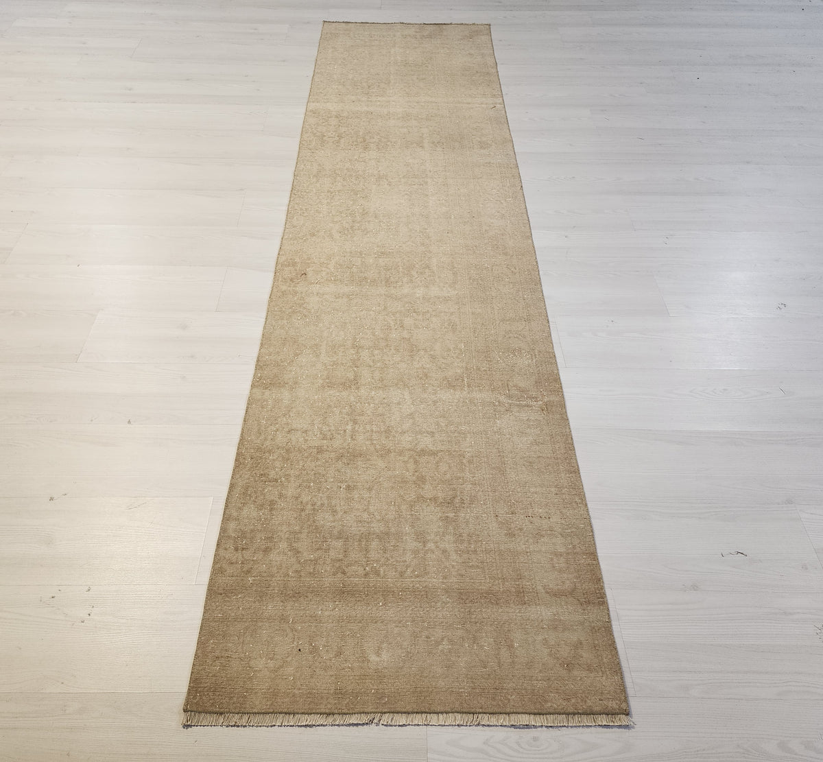 Zawalli — Vintage Turkish Wool Runner Rug, Muted Beige Distressed Anatolian Carpet (85x293cm)