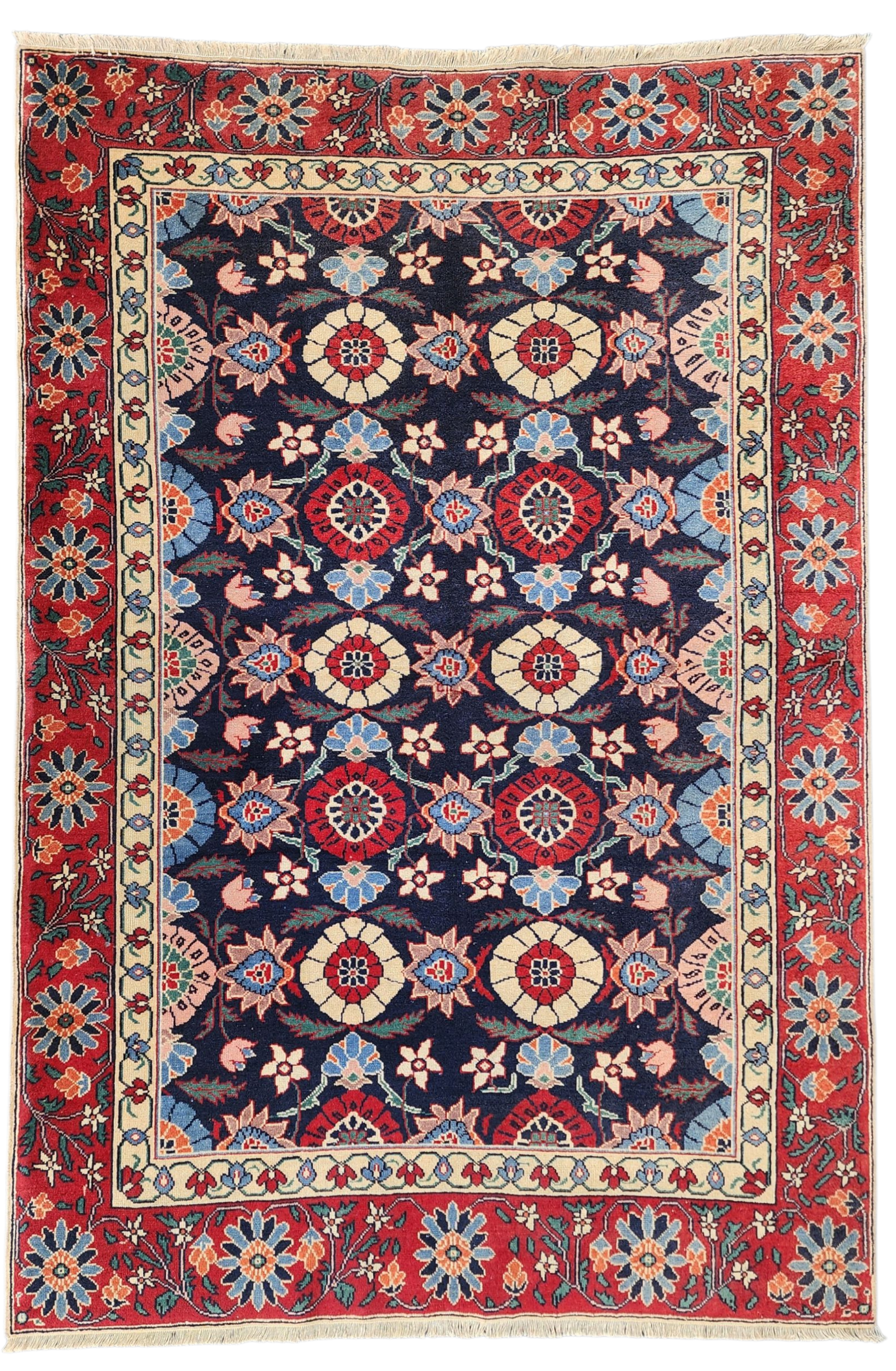 Vintage Handwoven Persian Wool Rug, Blue Turkish Rug, 4x6