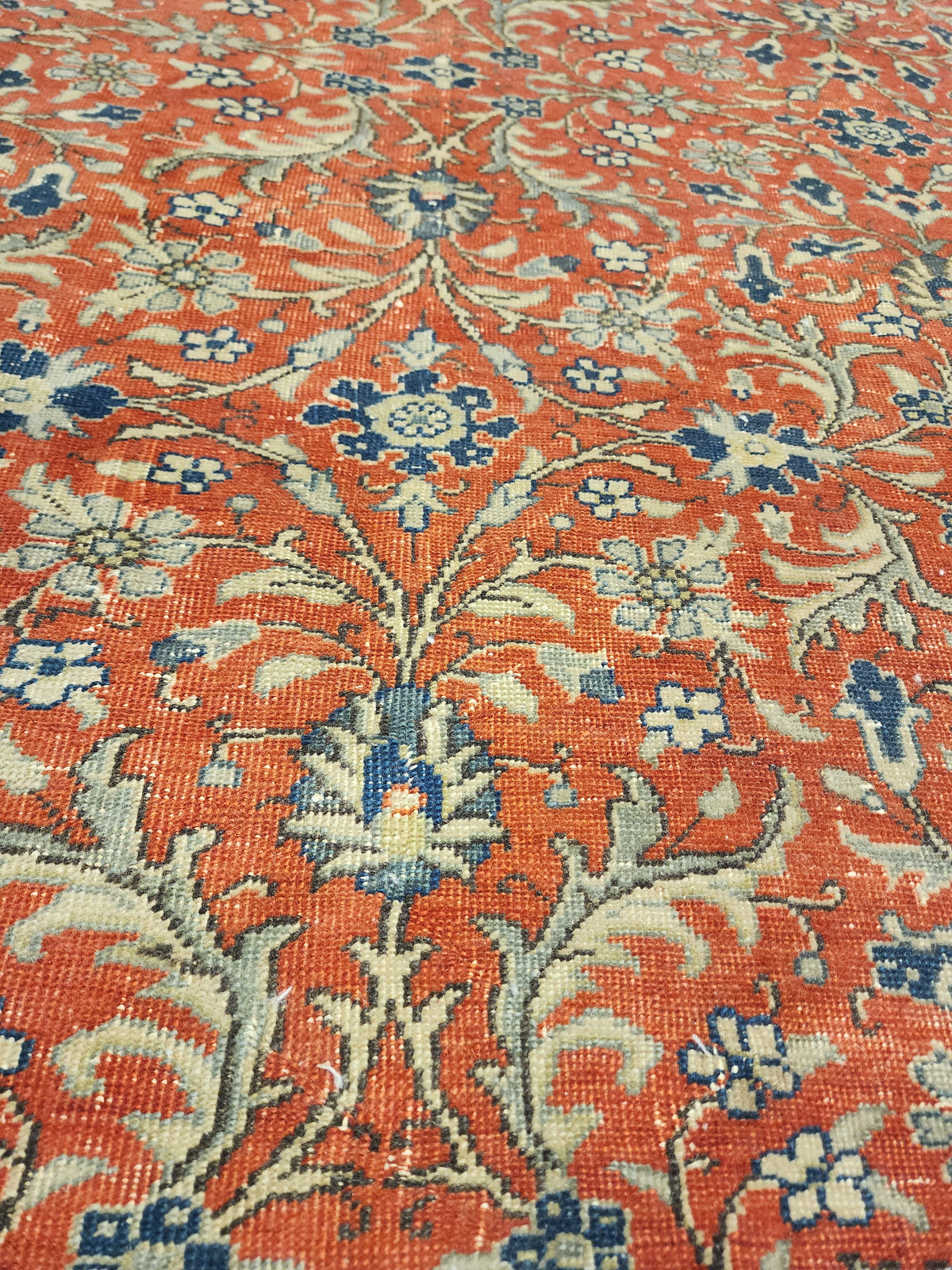 Large Hand-Knotted Turkish Oushak Rug, Muted Red Floral Anatolian Carpet (9'7" x 13'8")