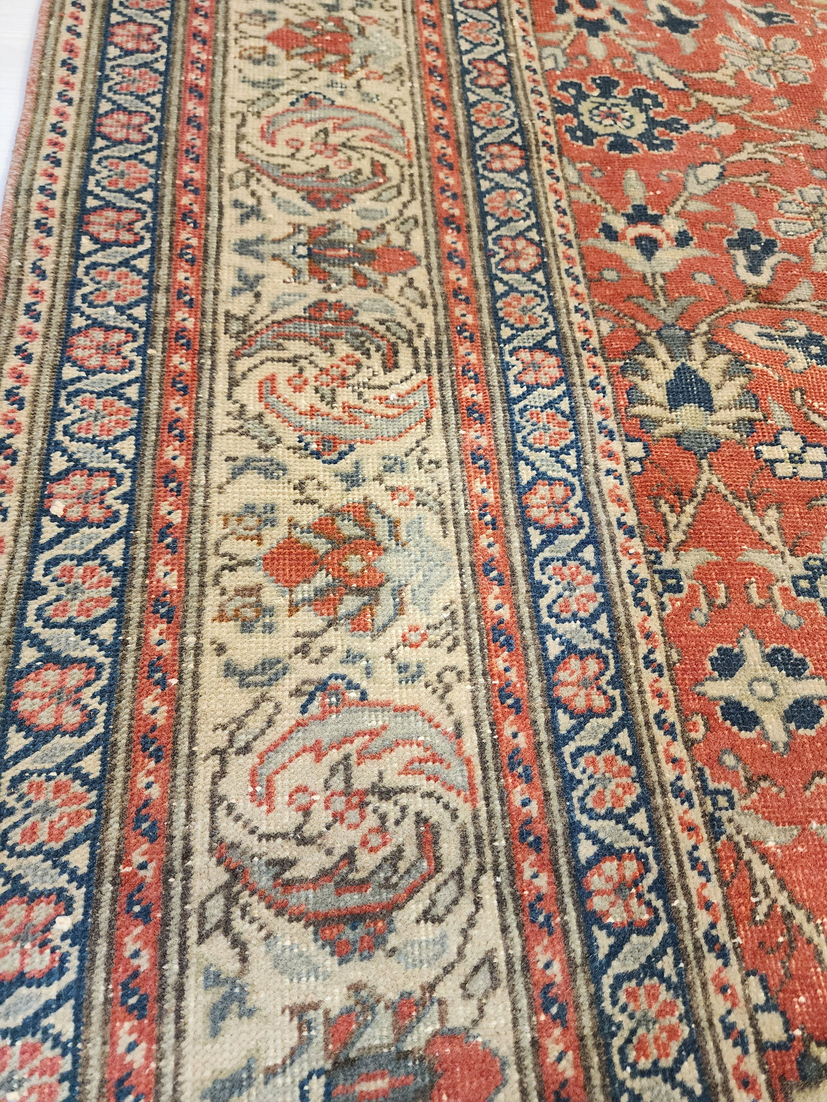 Large Hand-Knotted Turkish Oushak Rug, Muted Red Floral Anatolian Carpet (9'7" x 13'8")