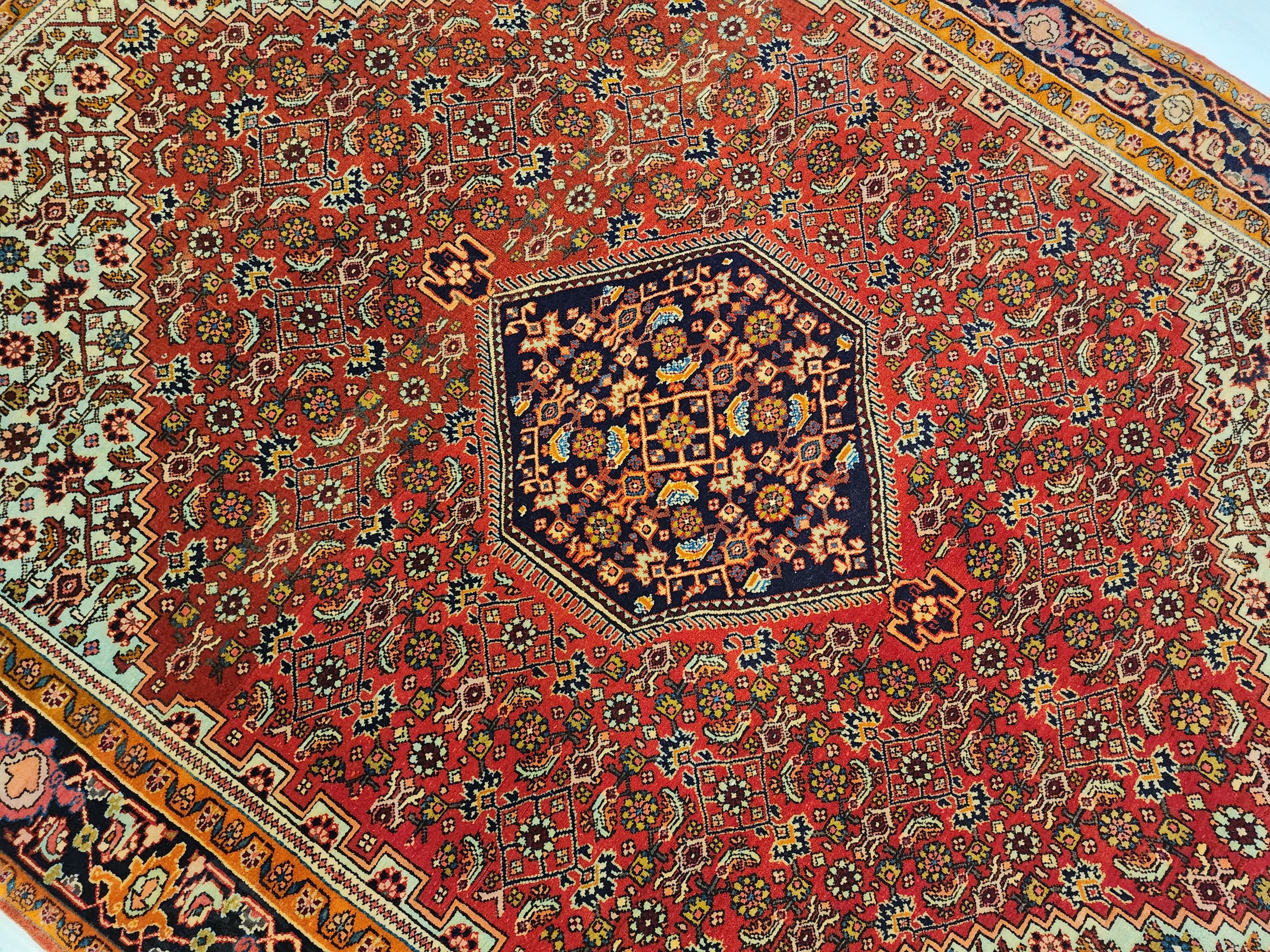 Handmade Wool Persian Rug, 5'5" x 3'9", Red, Orange, Green Vintage Turkish Rug