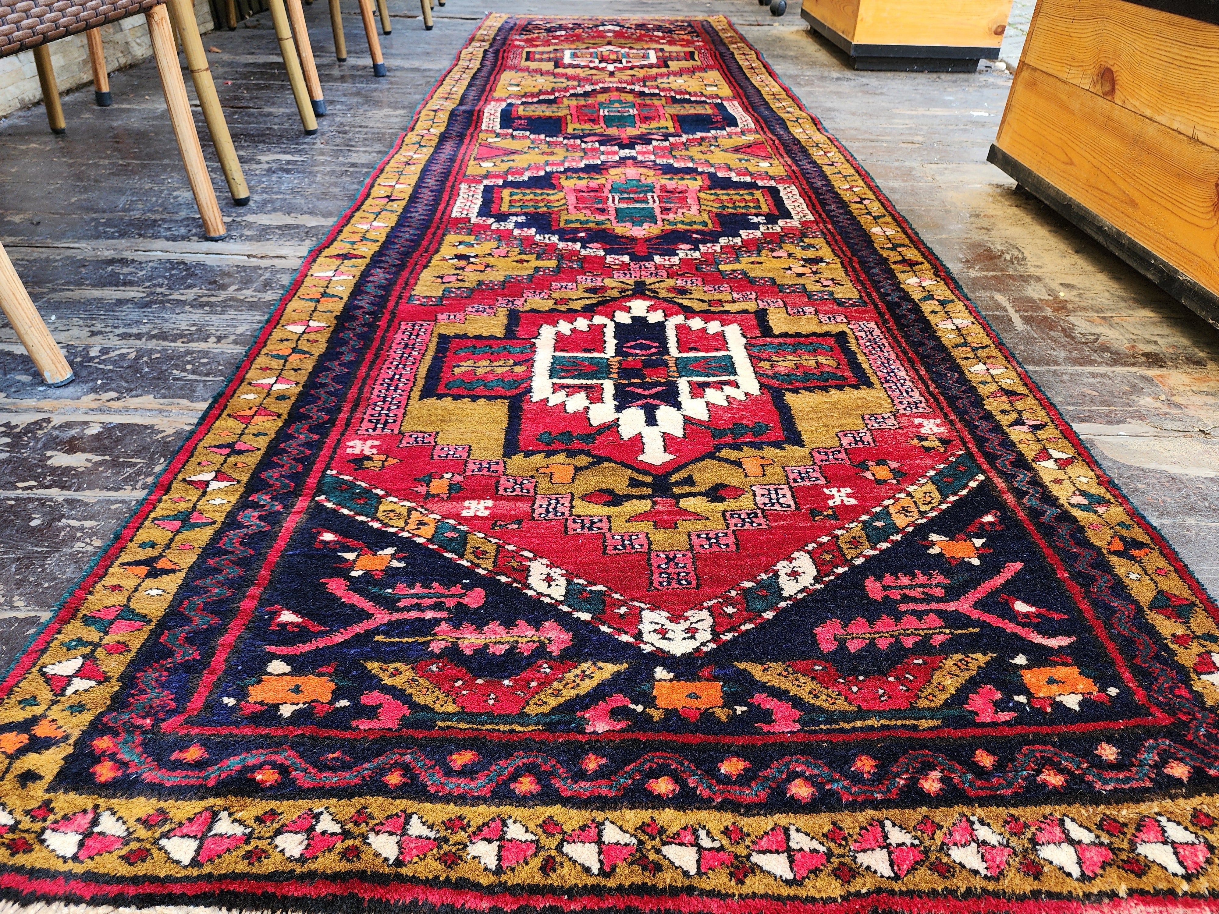 vintage Persian Wool Runner Rug — colour close-up