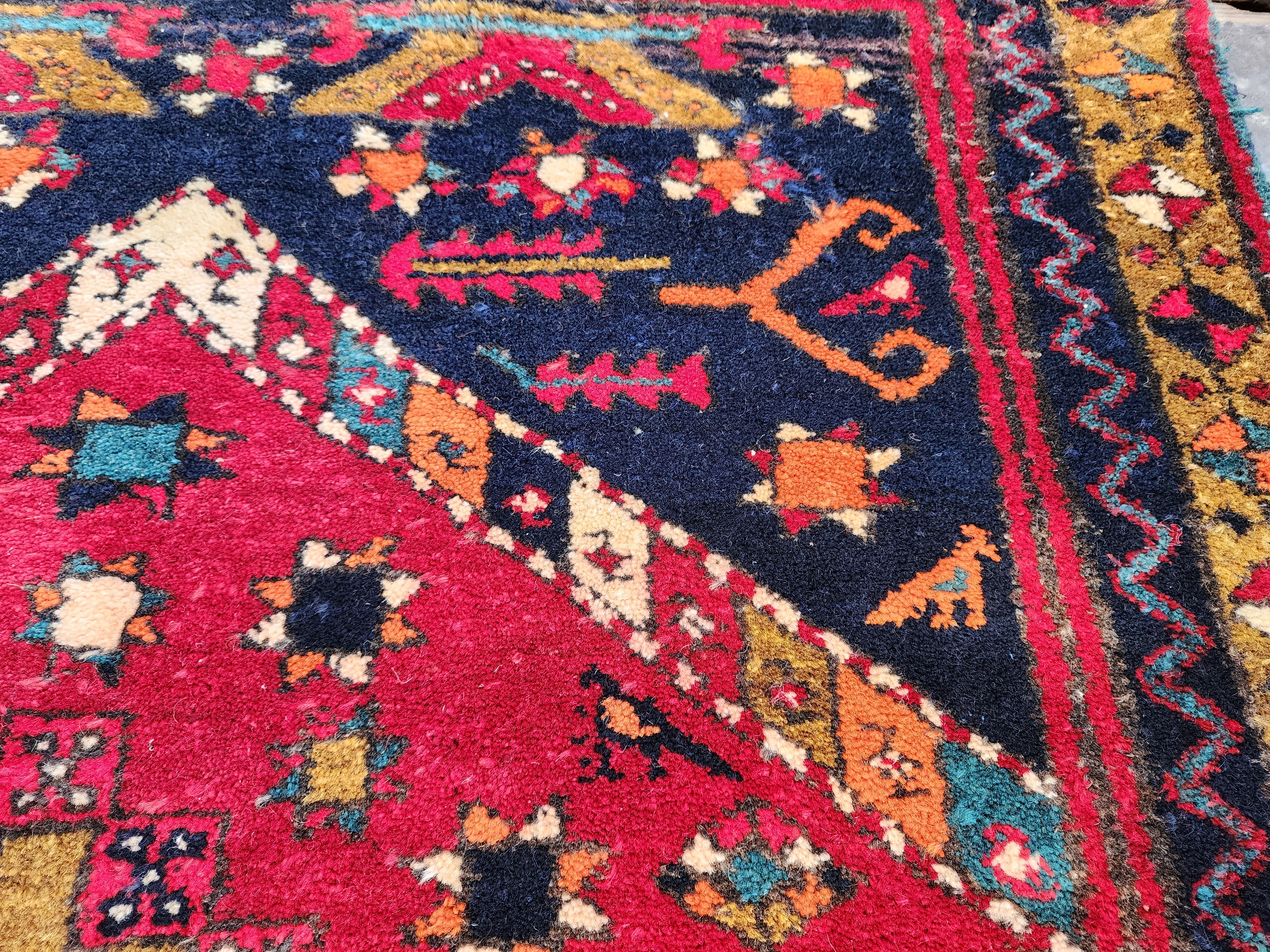 vintage Persian Wool Runner Rug — corner detail