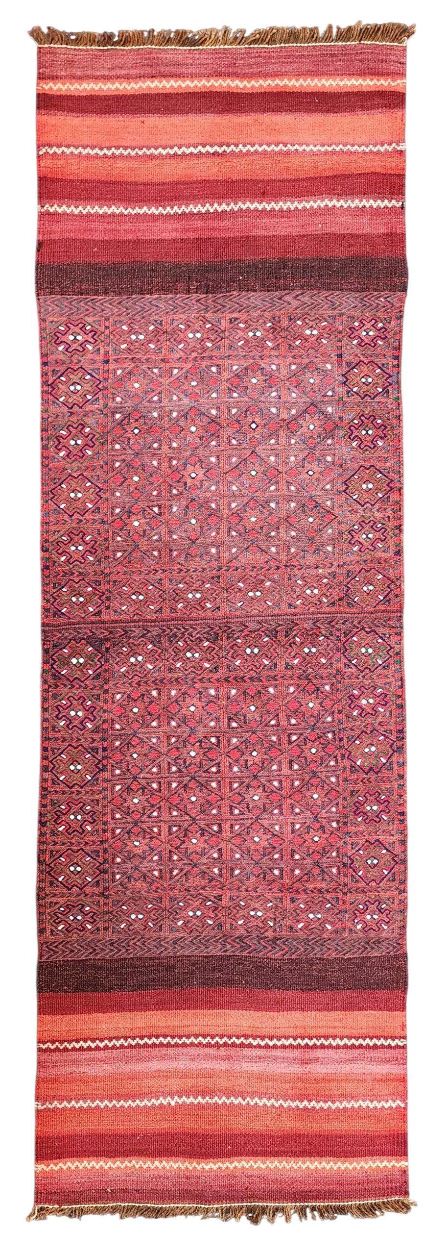 Vintage Kilim Runner Rug 7 x 3 ft Persian Handmade Natural Wool Rug. Boho Rustic Hallway Passage Rug, Embroidered Cicim Turkish Corridor Rug