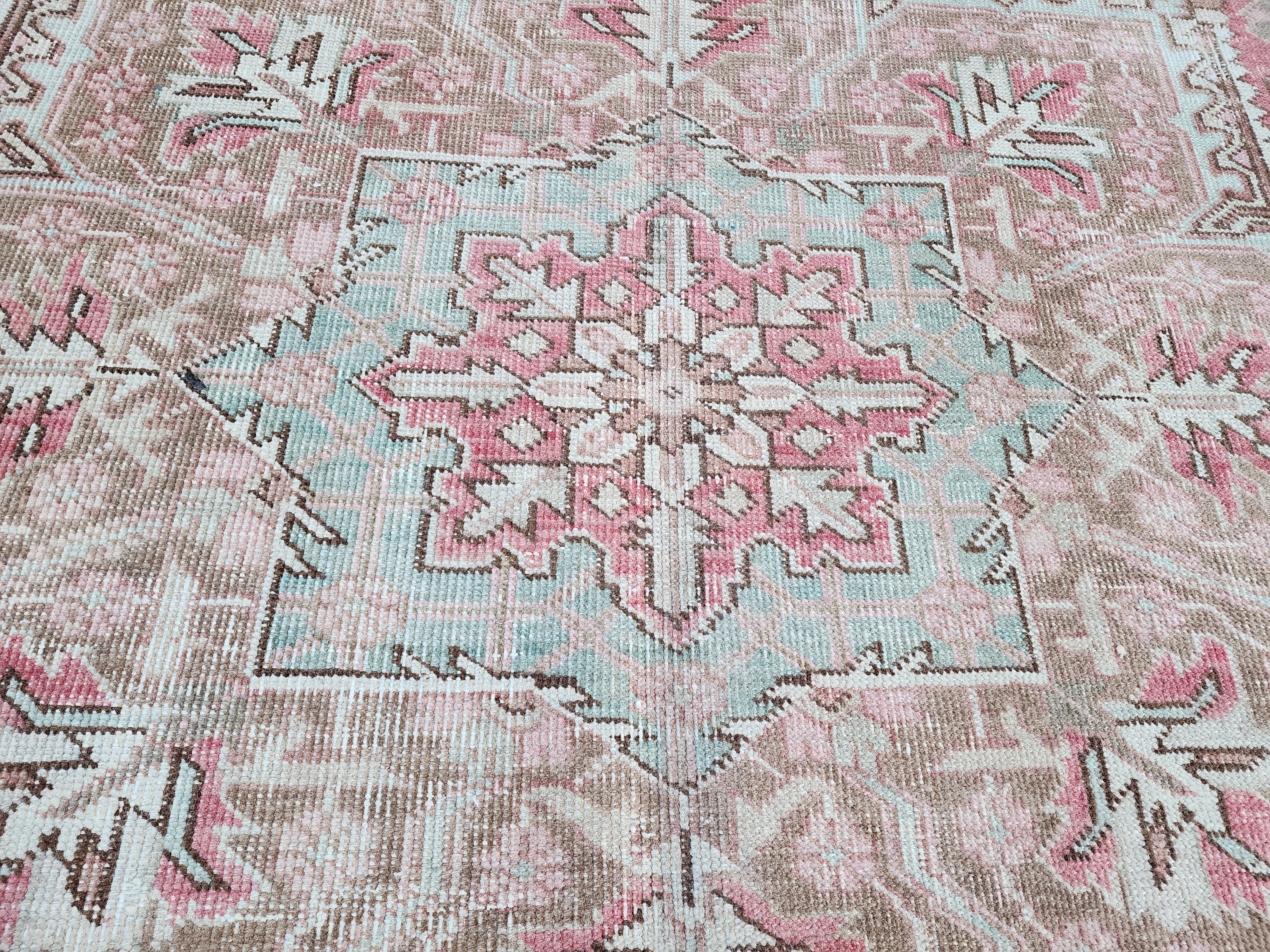 Hand-Knotted Heriz Rug with Bold Geometric Design, Authentic Persian Heriz Rug in Rich Earth Tones, 10'9''x8'1''