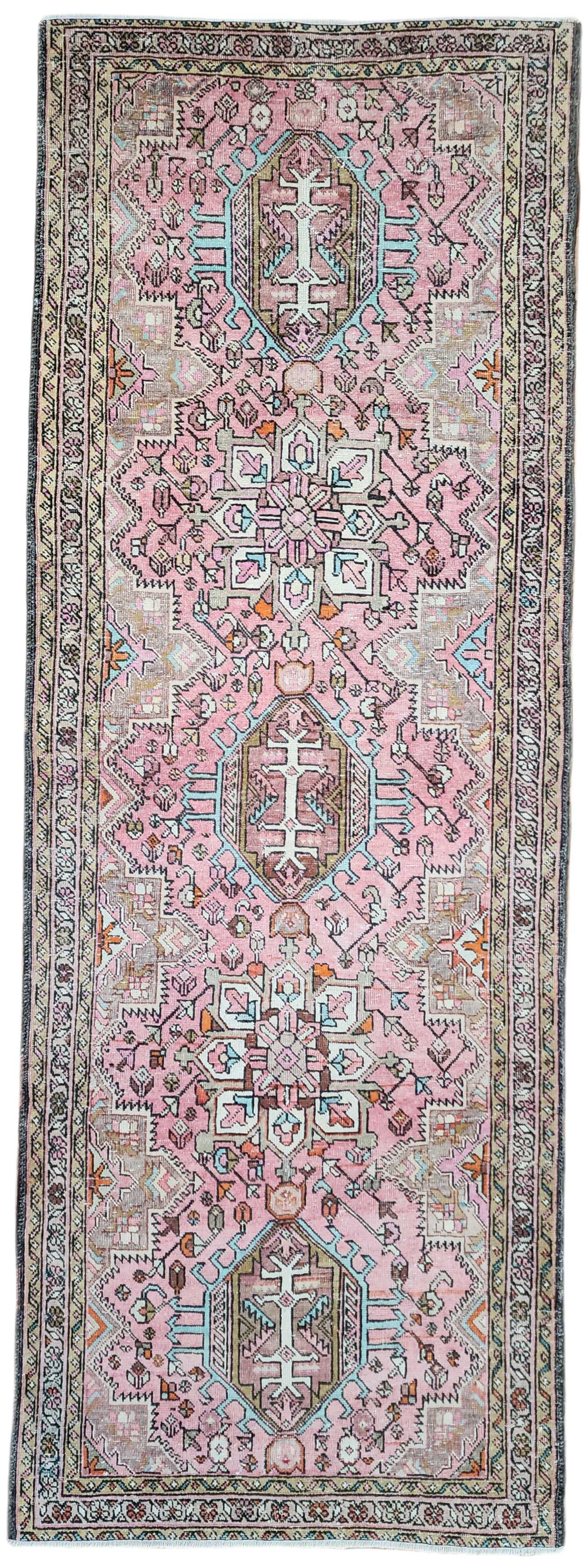 Pink Brown Turkish Oushak Rug Hallway Runner 9 x 3 Antique Distressed Pale Overdyed Long Rug, Recycled Handmade Natural Wool Vintage Rug