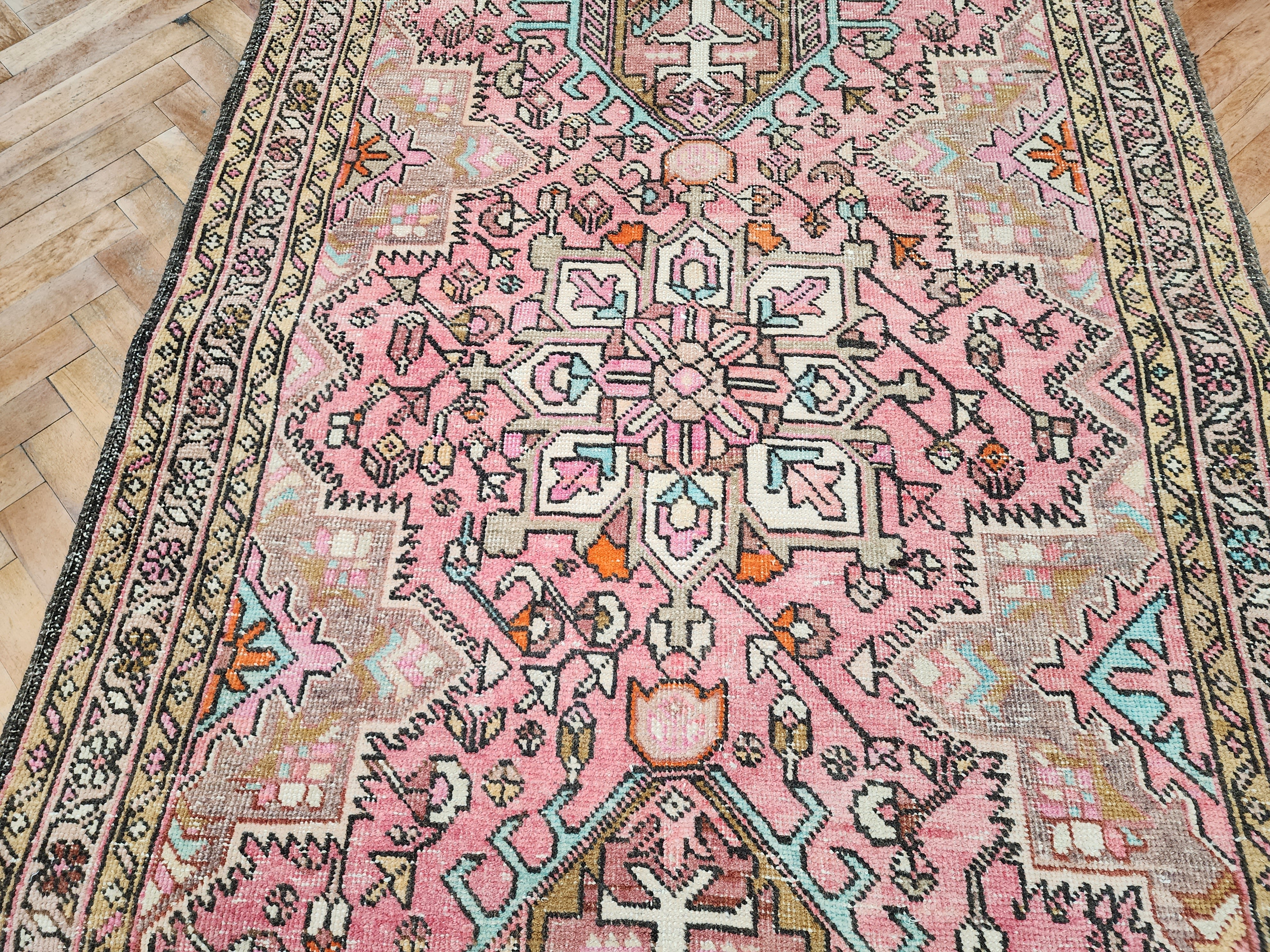 Tapis de couloir turc rose et marron Oushak 9 x 3, tapis ancien vieilli pâle surteint, tapis vintage en laine naturelle recyclée fait à la main