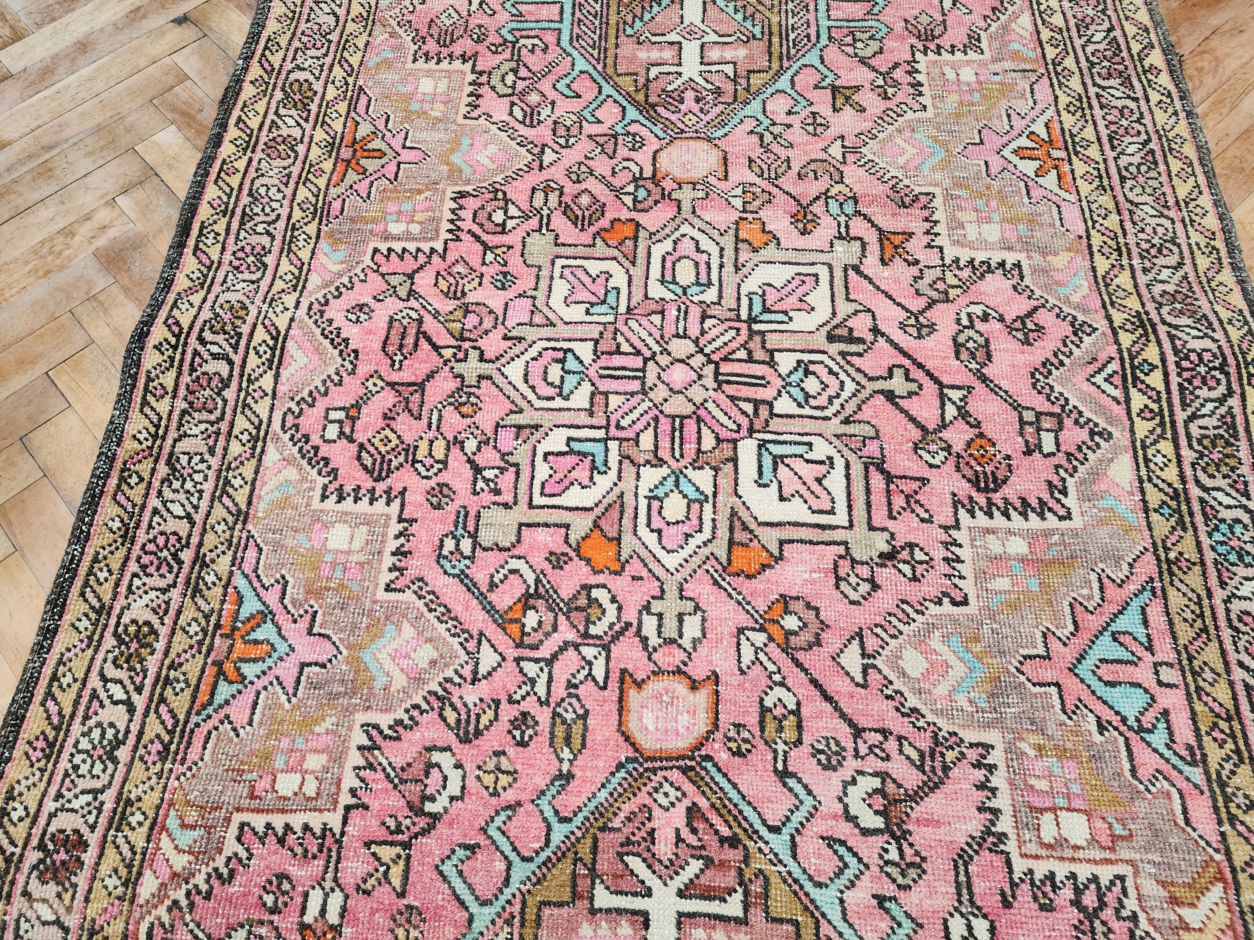 antique Oushak Wool Runner Rug — pattern close-up