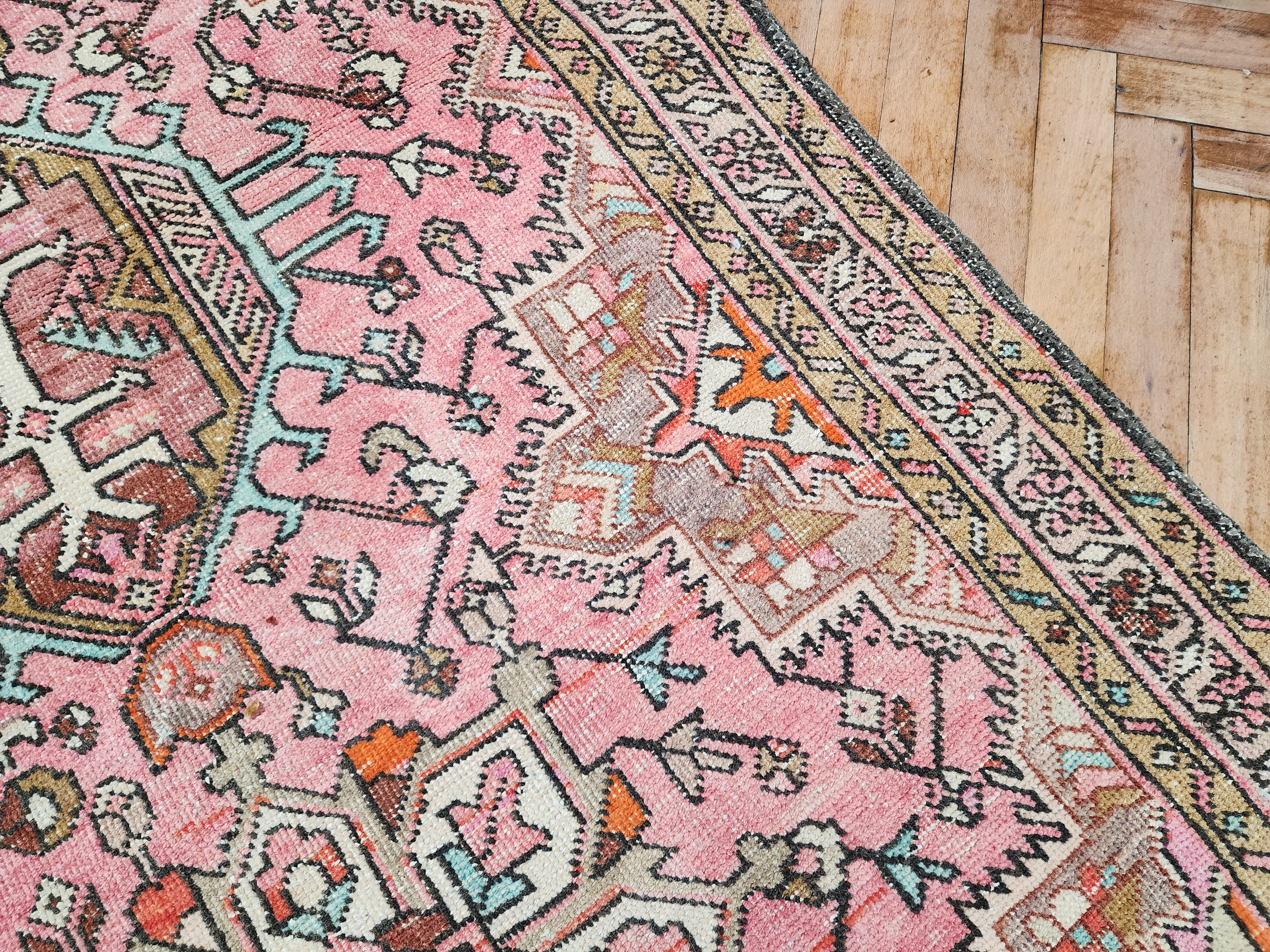 antique Oushak Wool Runner Rug — corner detail