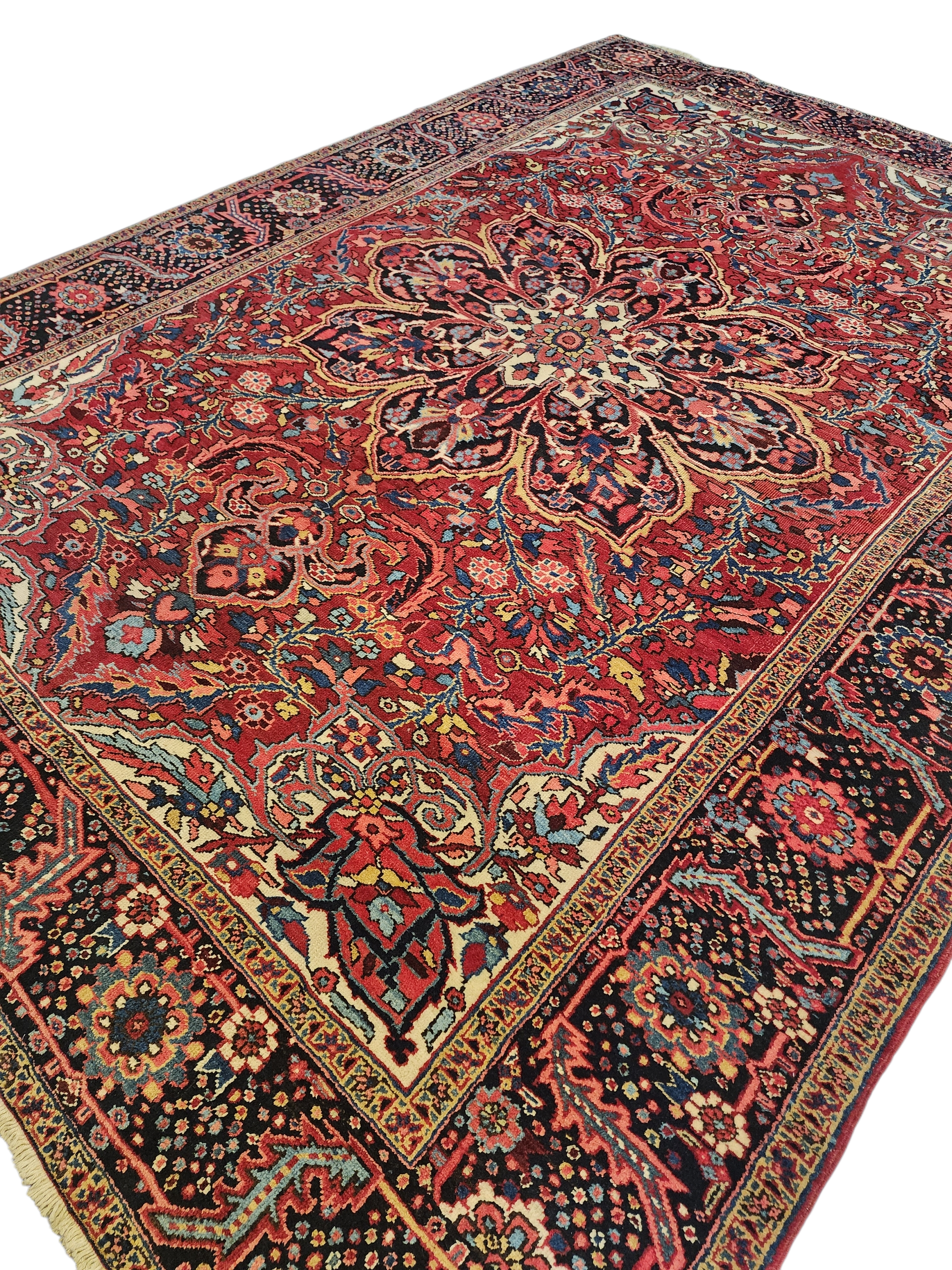 Extra Large Vintage Rug: 9x12 Red, Blue, and White Wool Rug