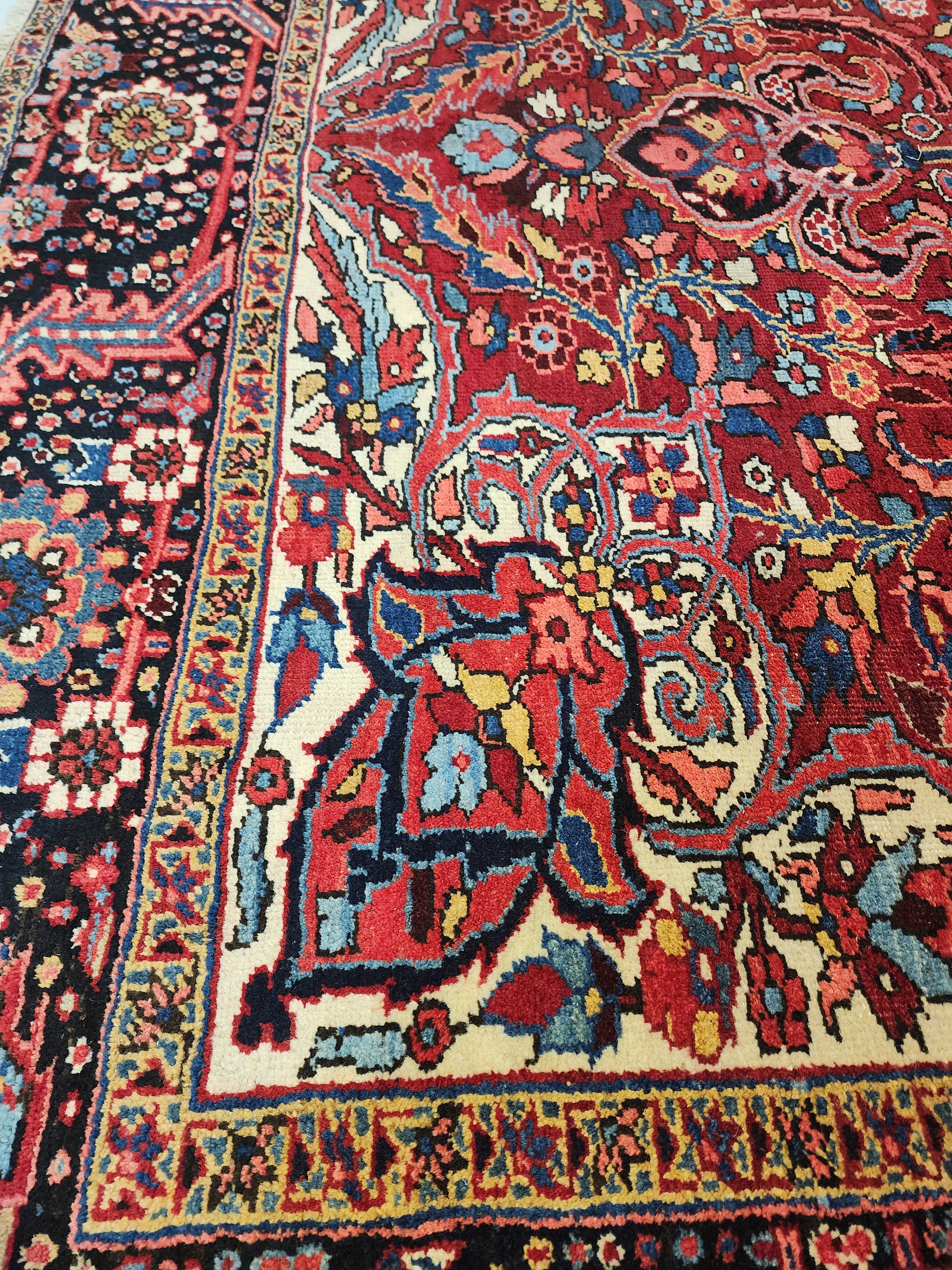 Extra Large Vintage Rug: 9x12 Red, Blue, and White Wool Rug