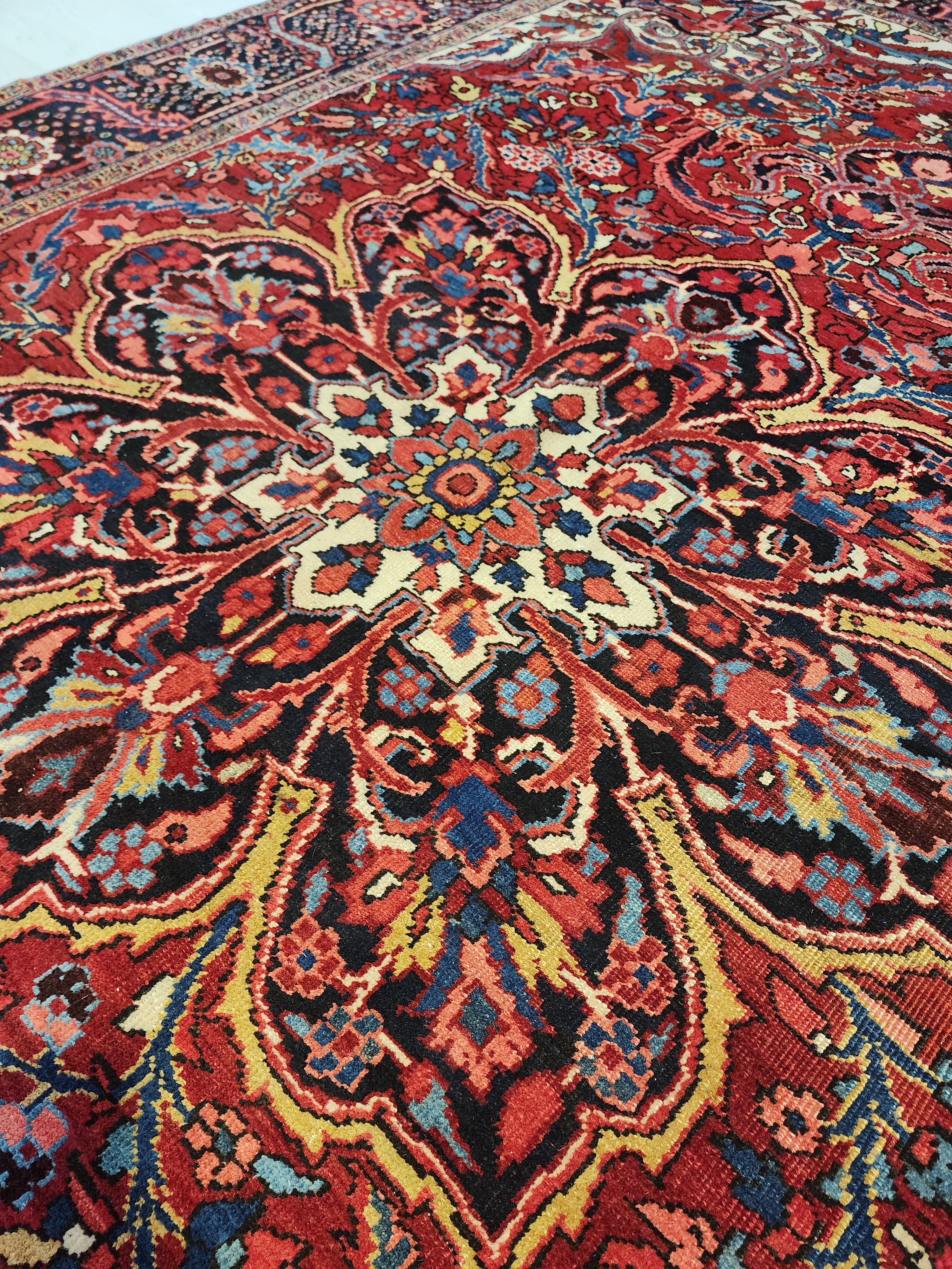 Extra Large Vintage Rug: 9x12 Red, Blue, and White Wool Rug