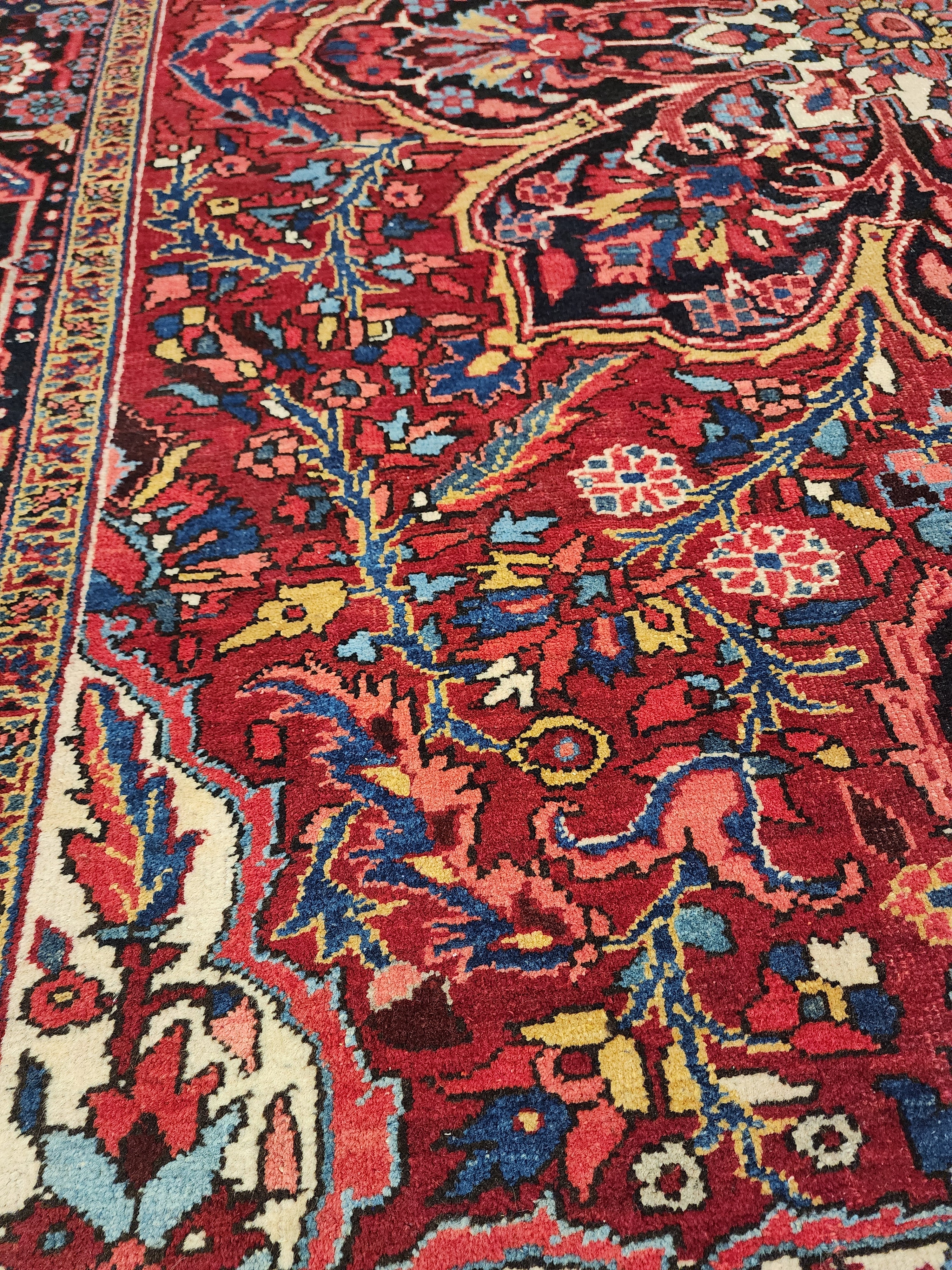 Extra Large Vintage Rug: 9x12 Red, Blue, and White Wool Rug