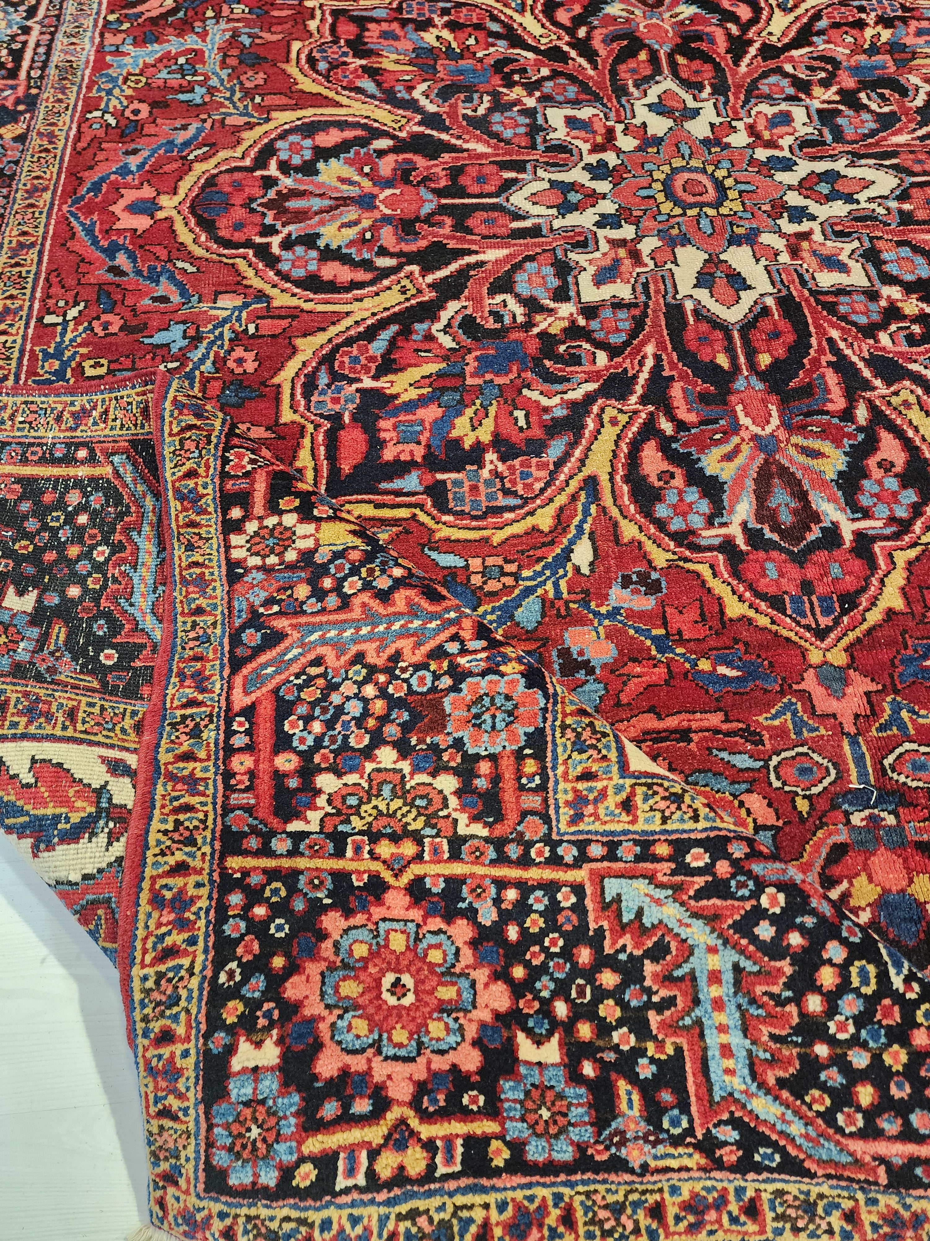 Extra Large Vintage Rug: 9x12 Red, Blue, and White Wool Rug