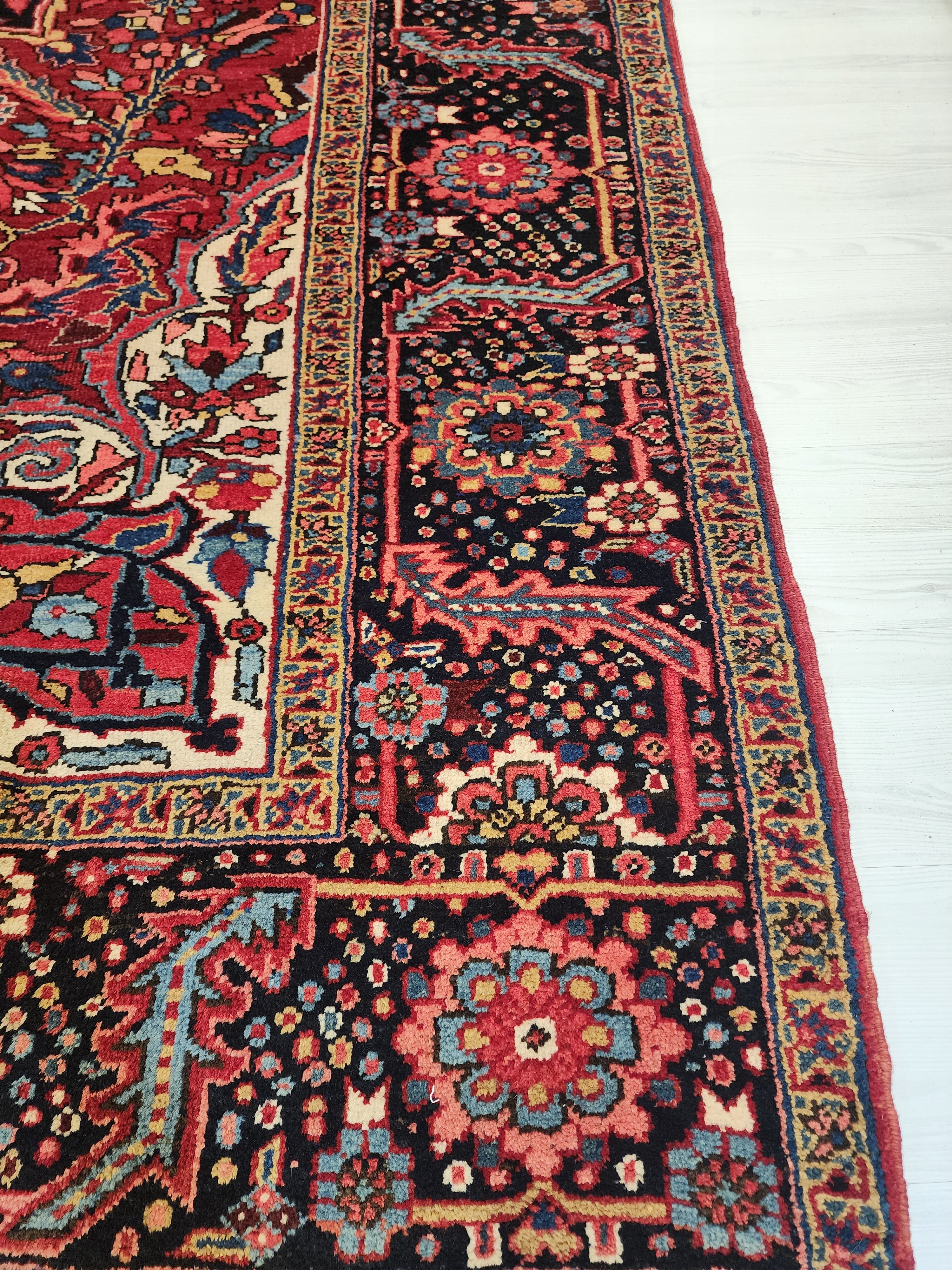 Extra Large Vintage Rug: 9x12 Red, Blue, and White Wool Rug