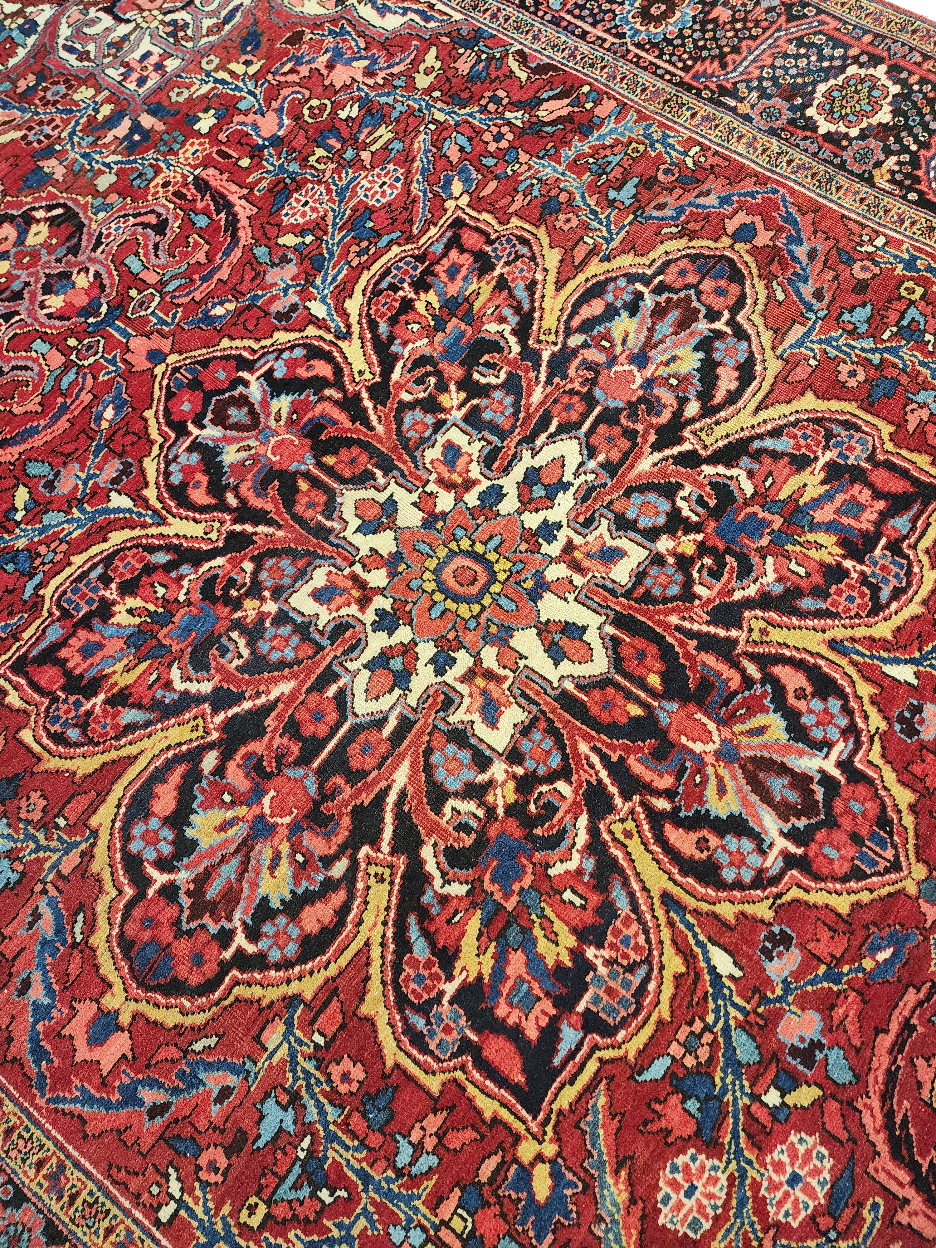 Extra Large Vintage Rug: 9x12 Red, Blue, and White Wool Rug