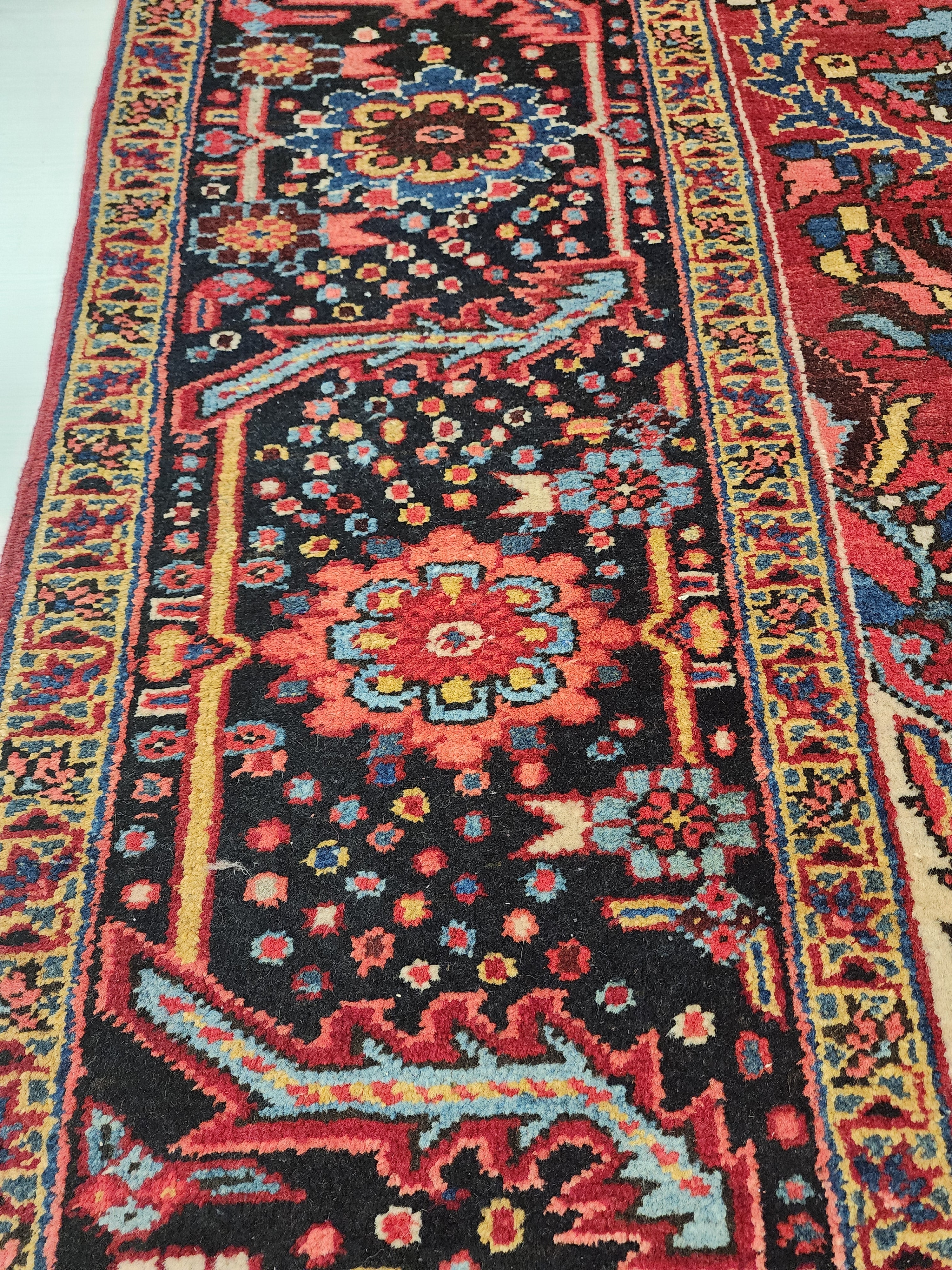 Extra Large Vintage Rug: 9x12 Red, Blue, and White Wool Rug