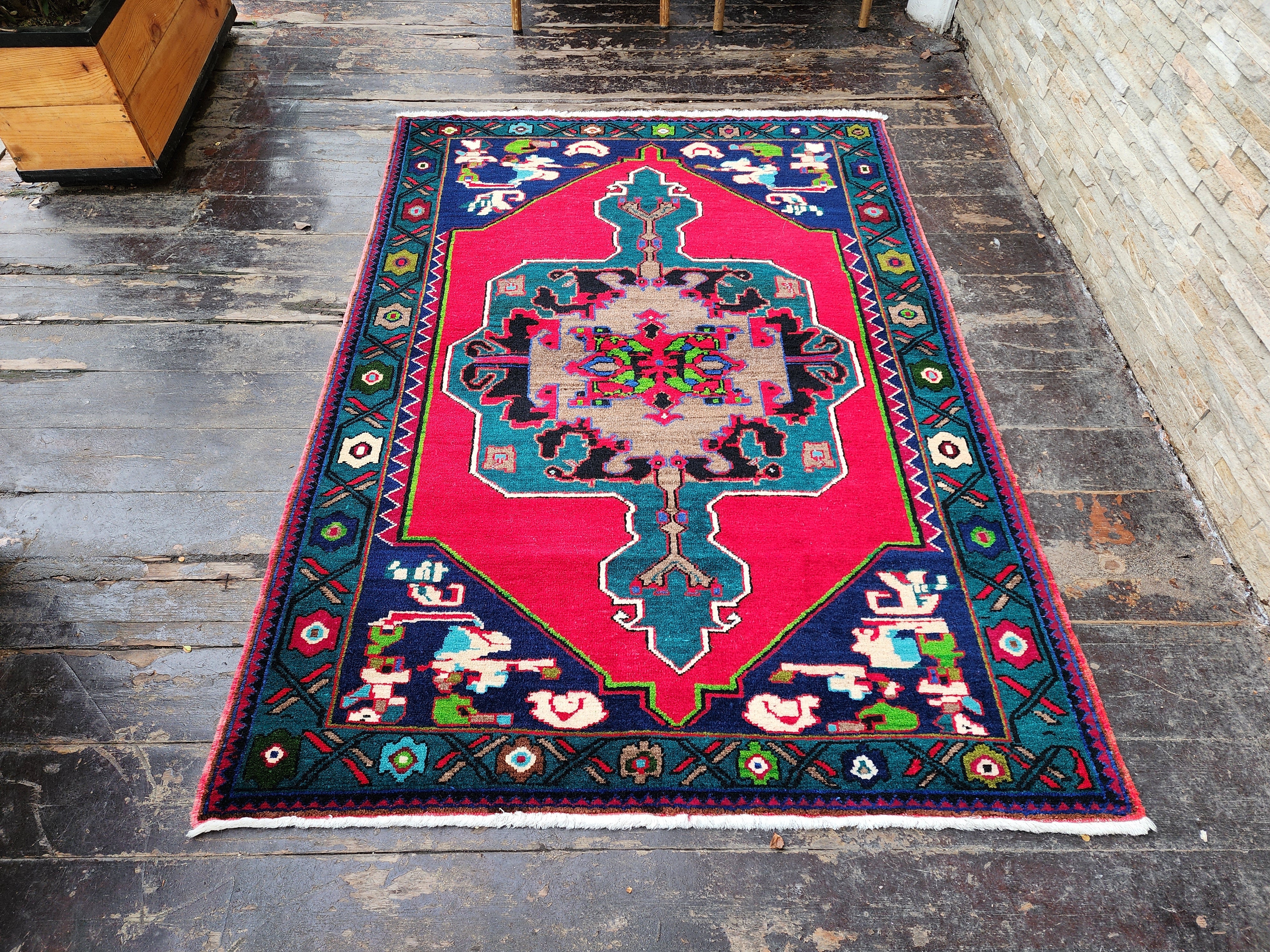 vintage Persian Wool Small Rug — detail texture