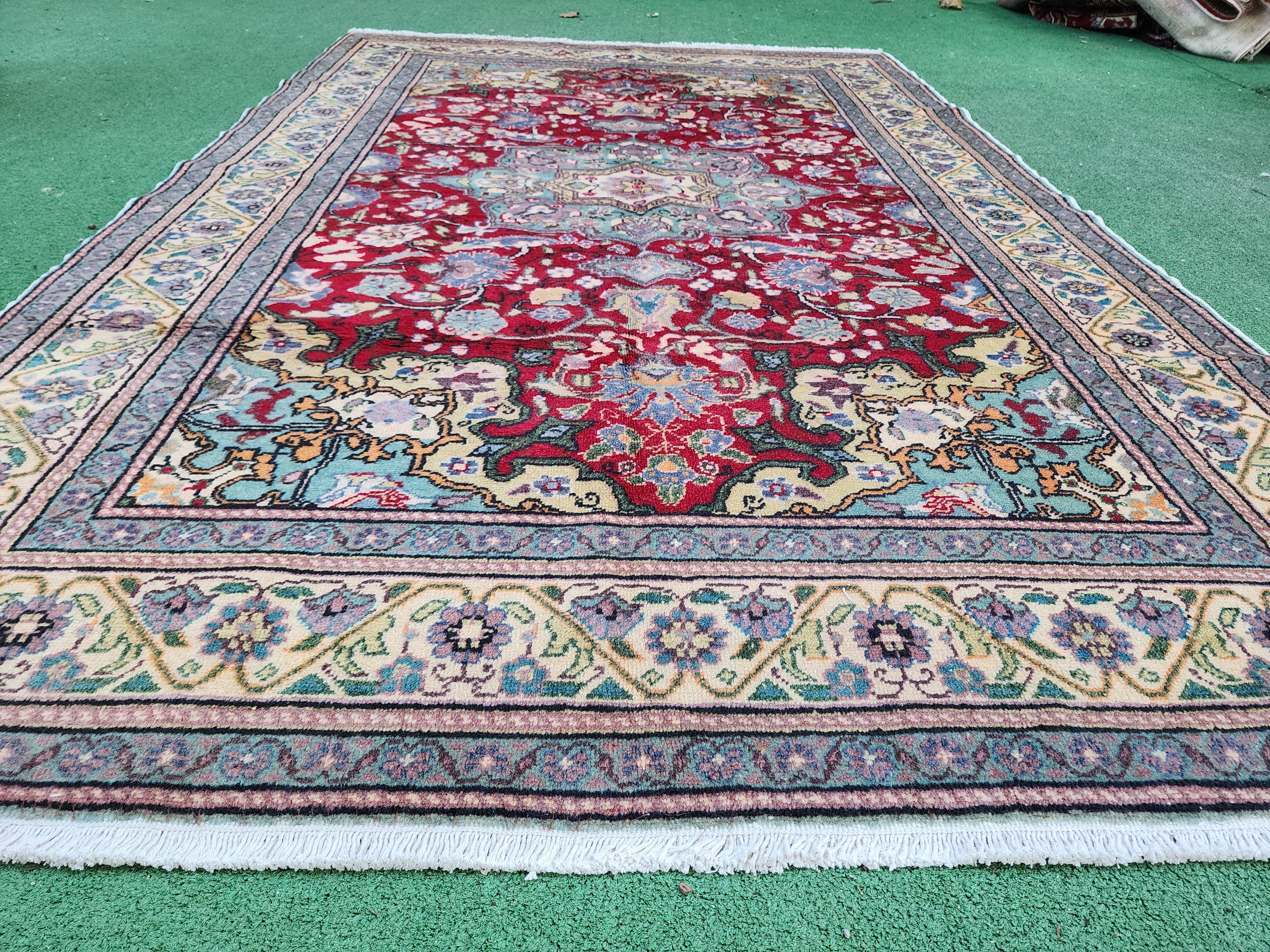 vintage Kayseri Silk Runner Rug — edge weave