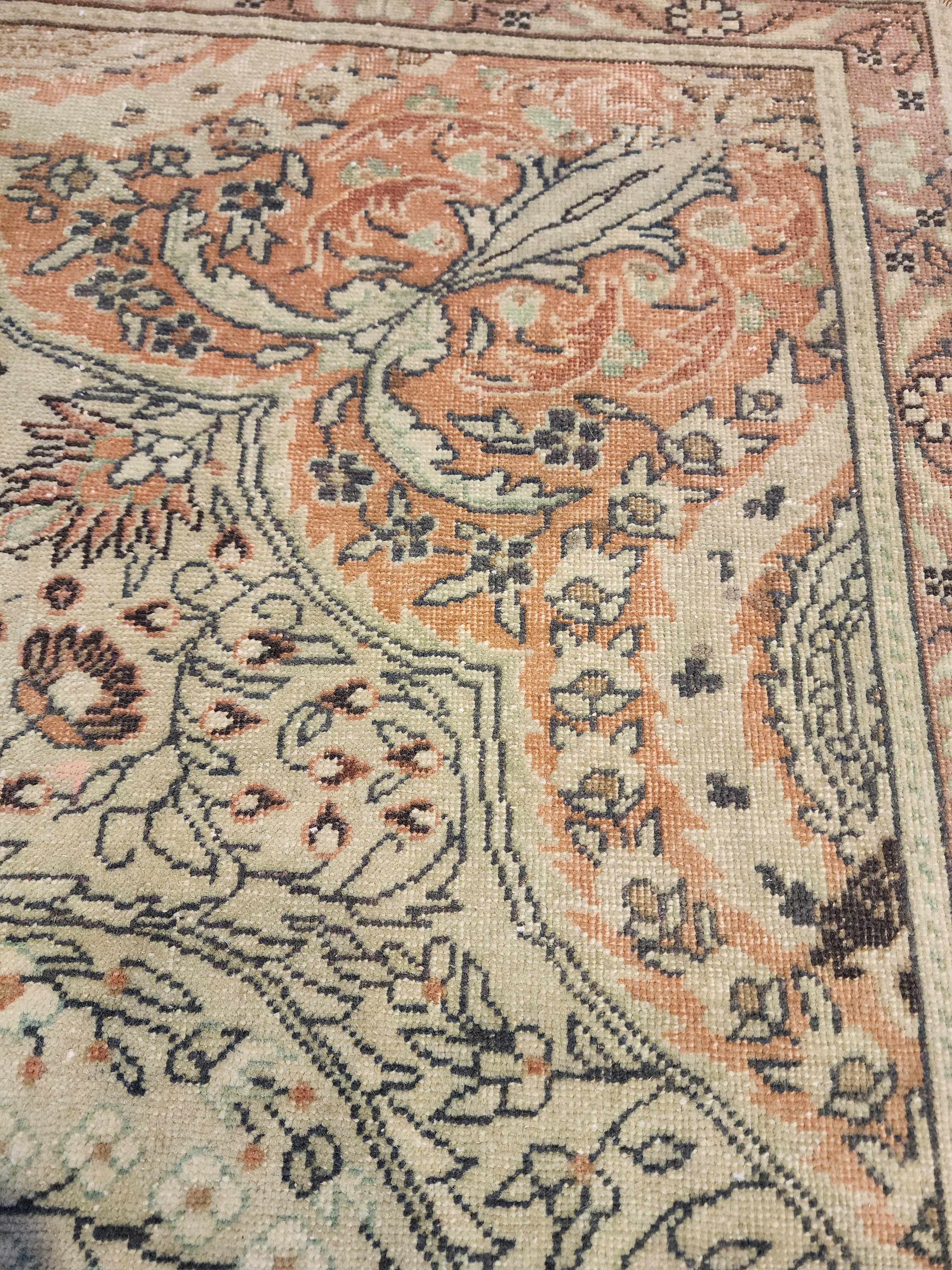 Vintage Turkish Round Rug, Muted Terracotta Sage Boho Accent Carpet