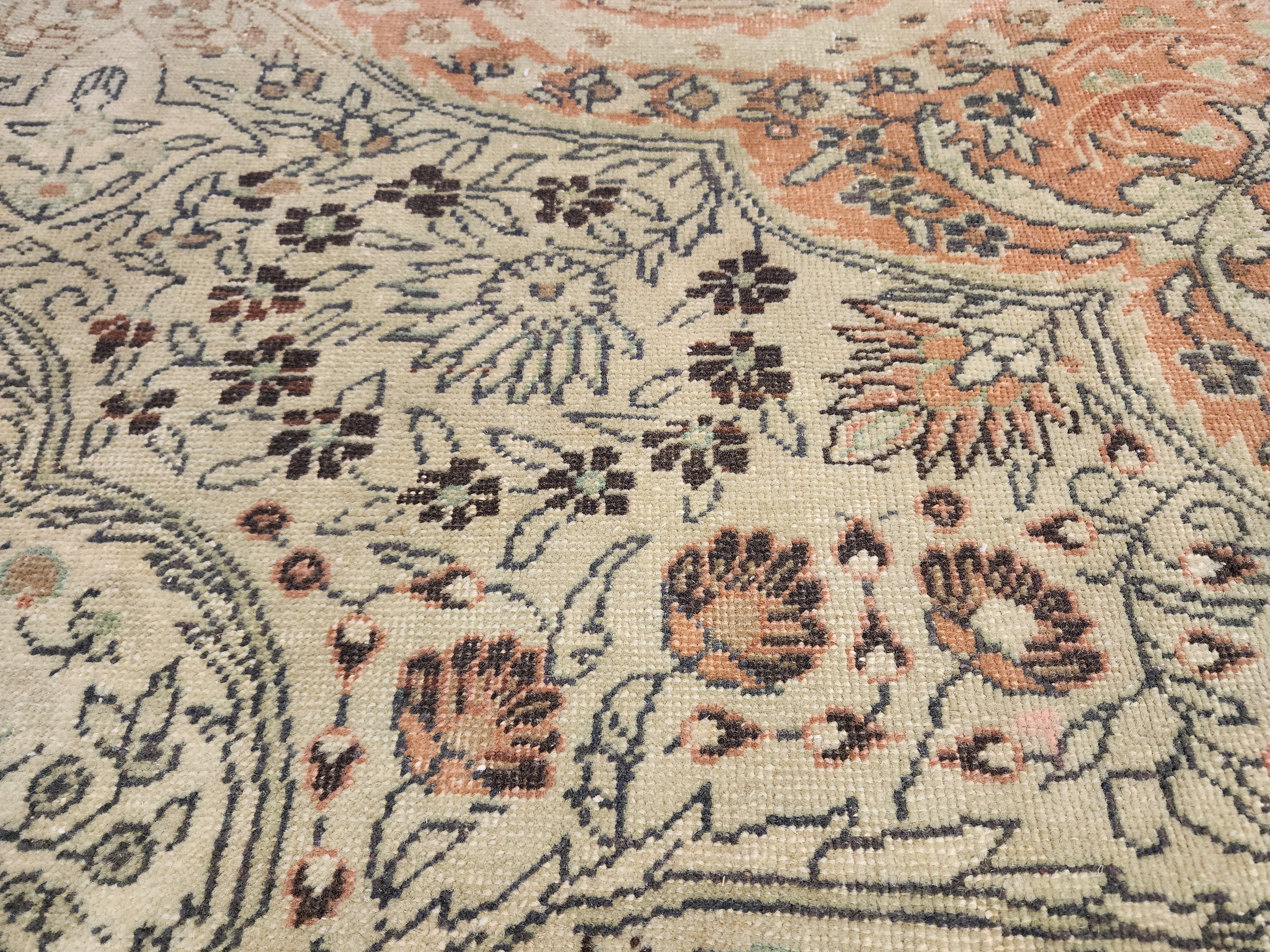 Vintage Turkish Round Rug, Muted Terracotta Sage Boho Accent Carpet