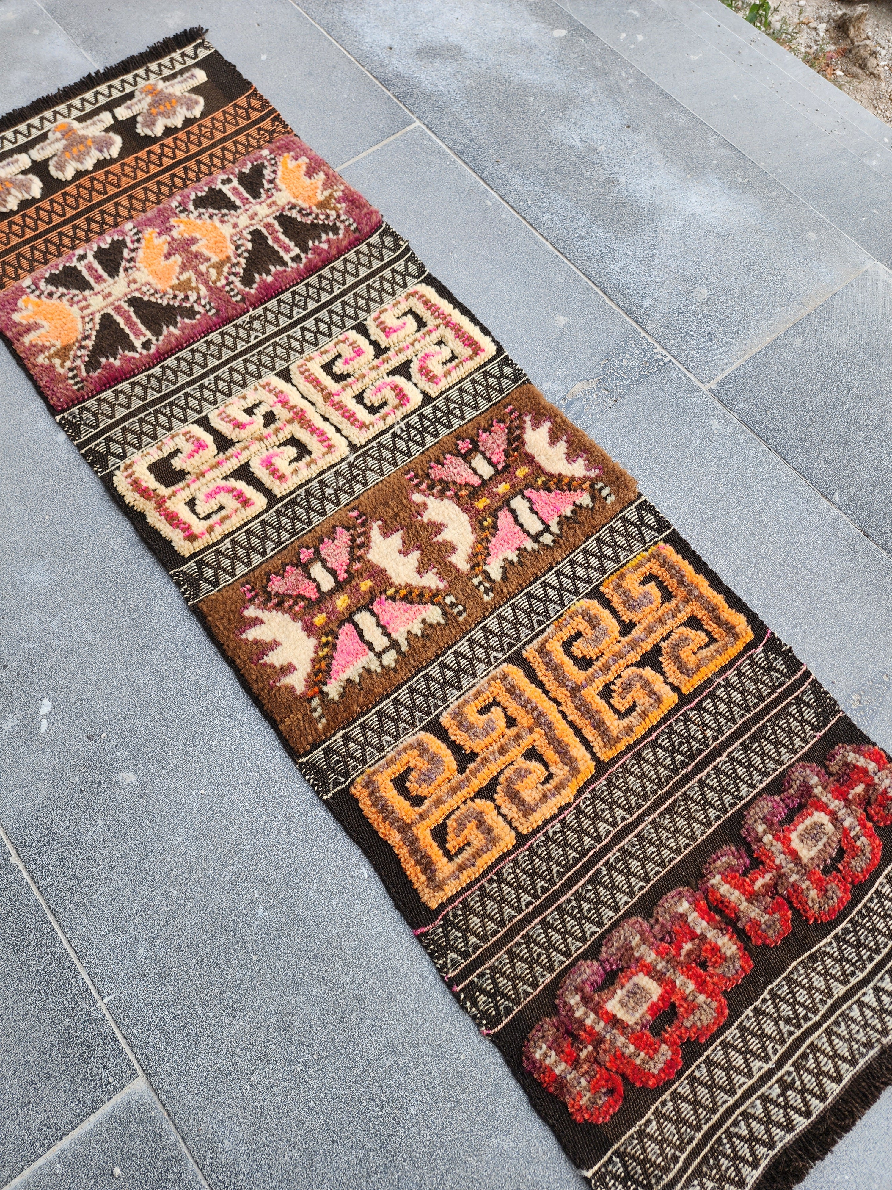 Vintage Kagizman Kilim Rug: Handmade Organic Wool Anatolian Rug (4'11"x1'8")