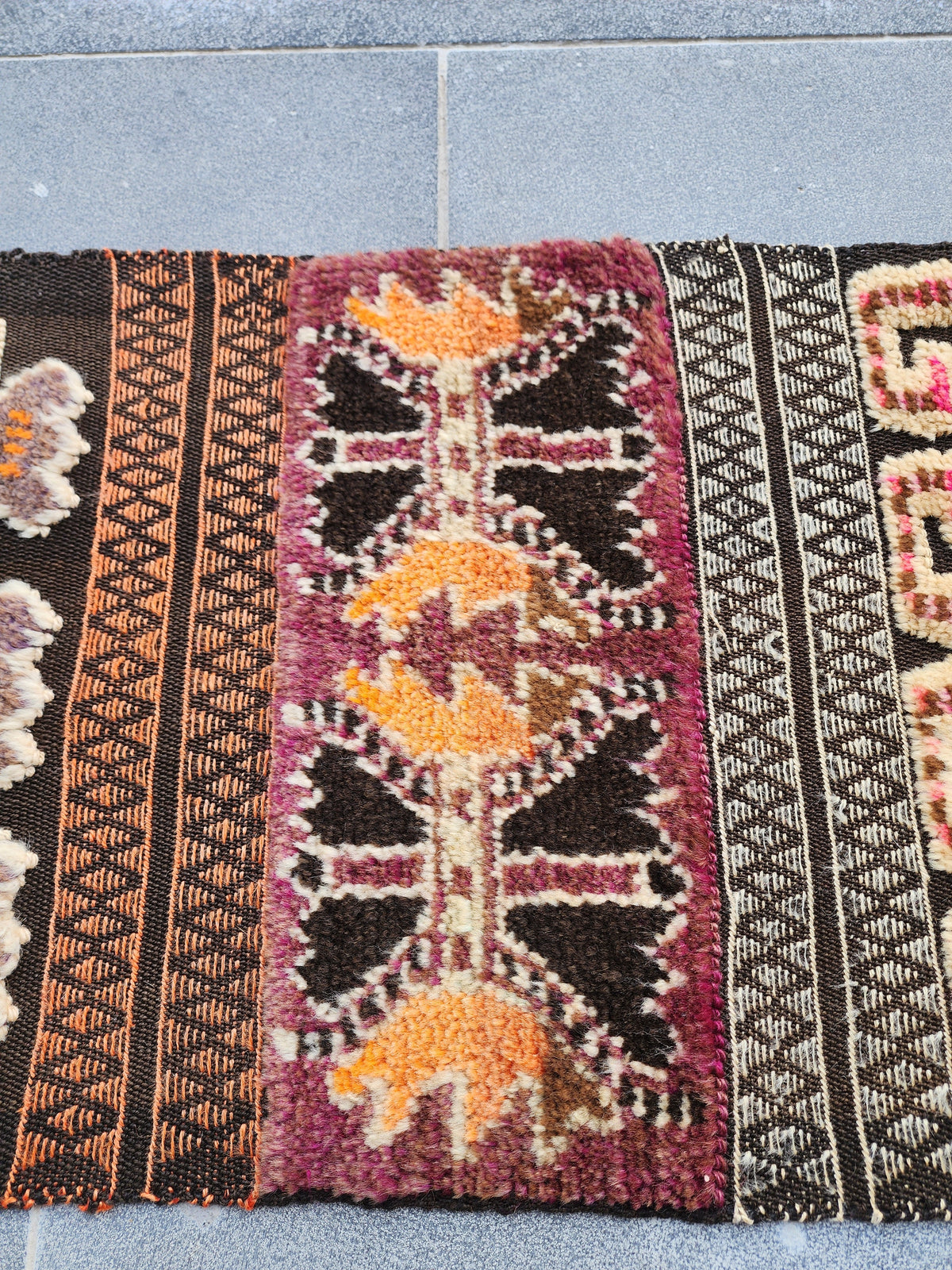 antique Anatolian Wool Runner Rug — corner detail
