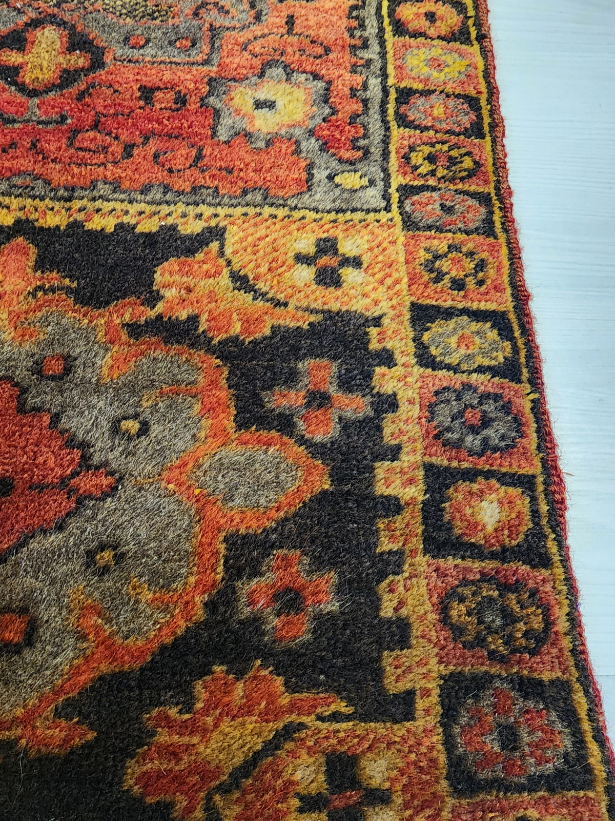 Matrona — Vintage Sivas Turkish Rug, Hand-Knotted Wool Anatolian Runner, Red Grey Black Medallion Entryway Mat
