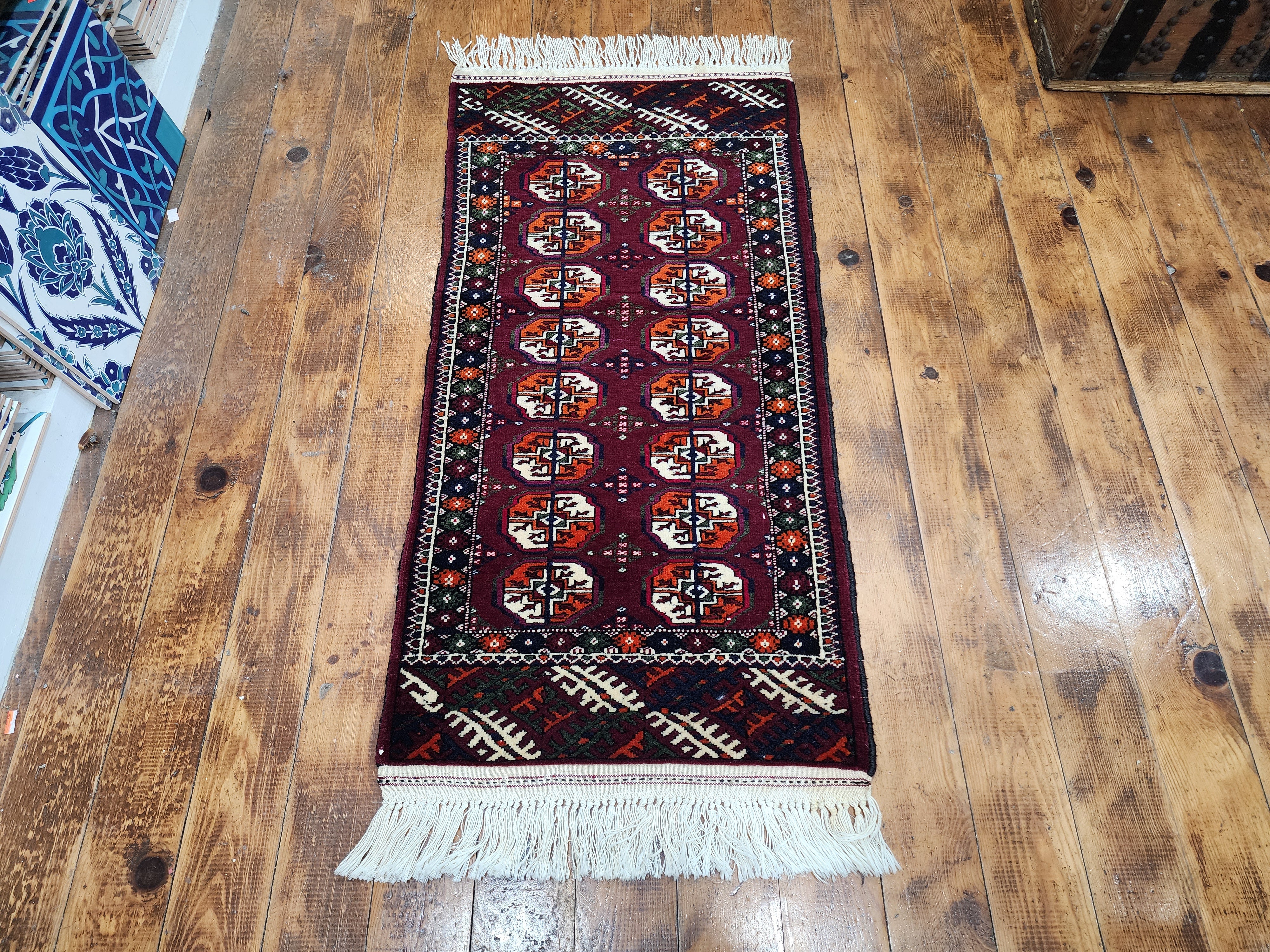 Daphnaie — Red Small Boakhara Rug, Organicg Wool Rug, 3.1x1.5 ft