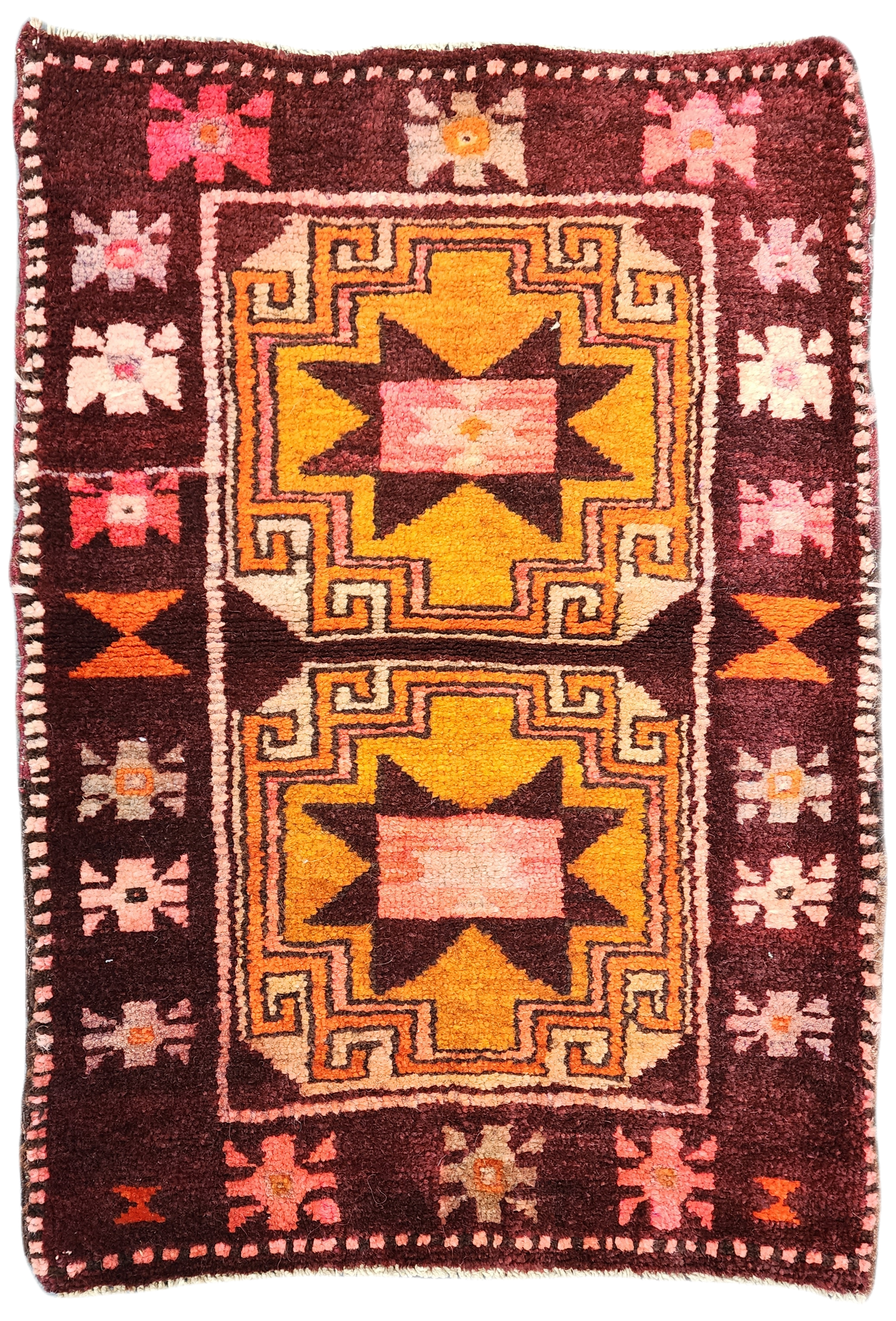 Tapis turc vintage, tribal, nomade, bohème, rustique, décor 2'7"x1'9"