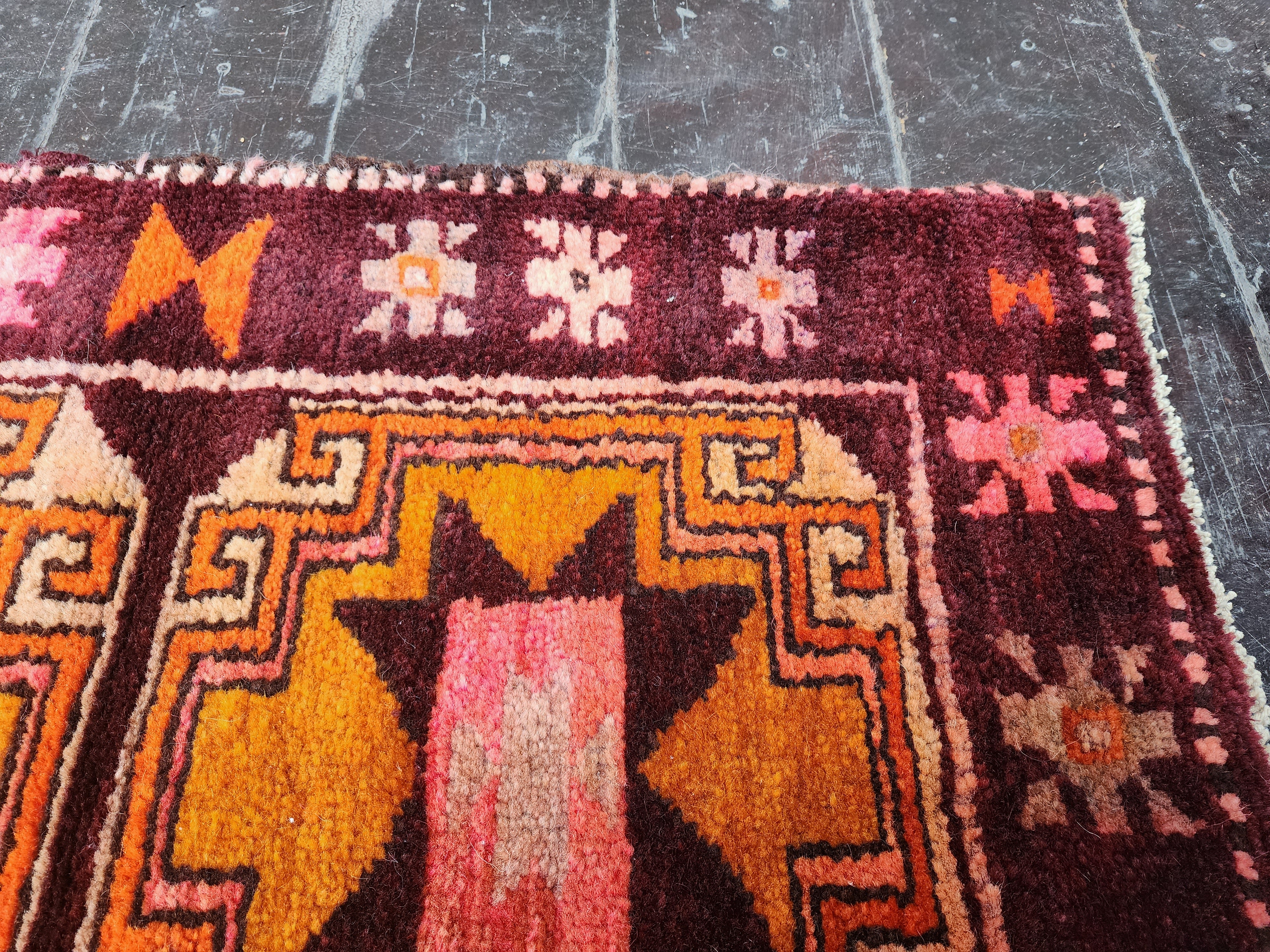 Tapis turc vintage, tribal, nomade, bohème, rustique, décor 2'7"x1'9"