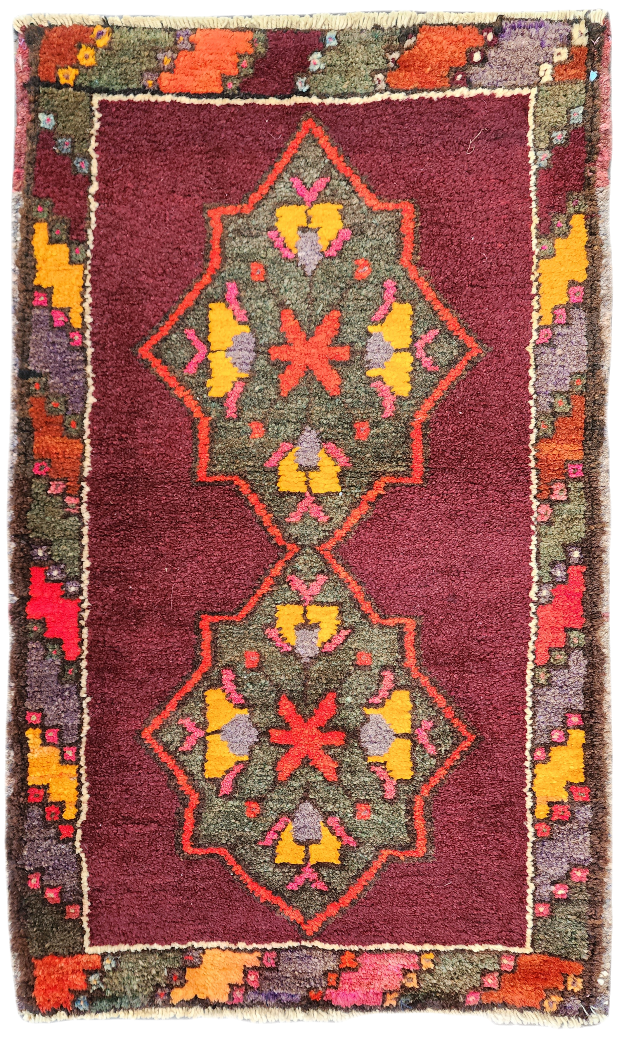 Alfombra turca vintage Kars, alfombra pequeña, 2'8" x 1'8"