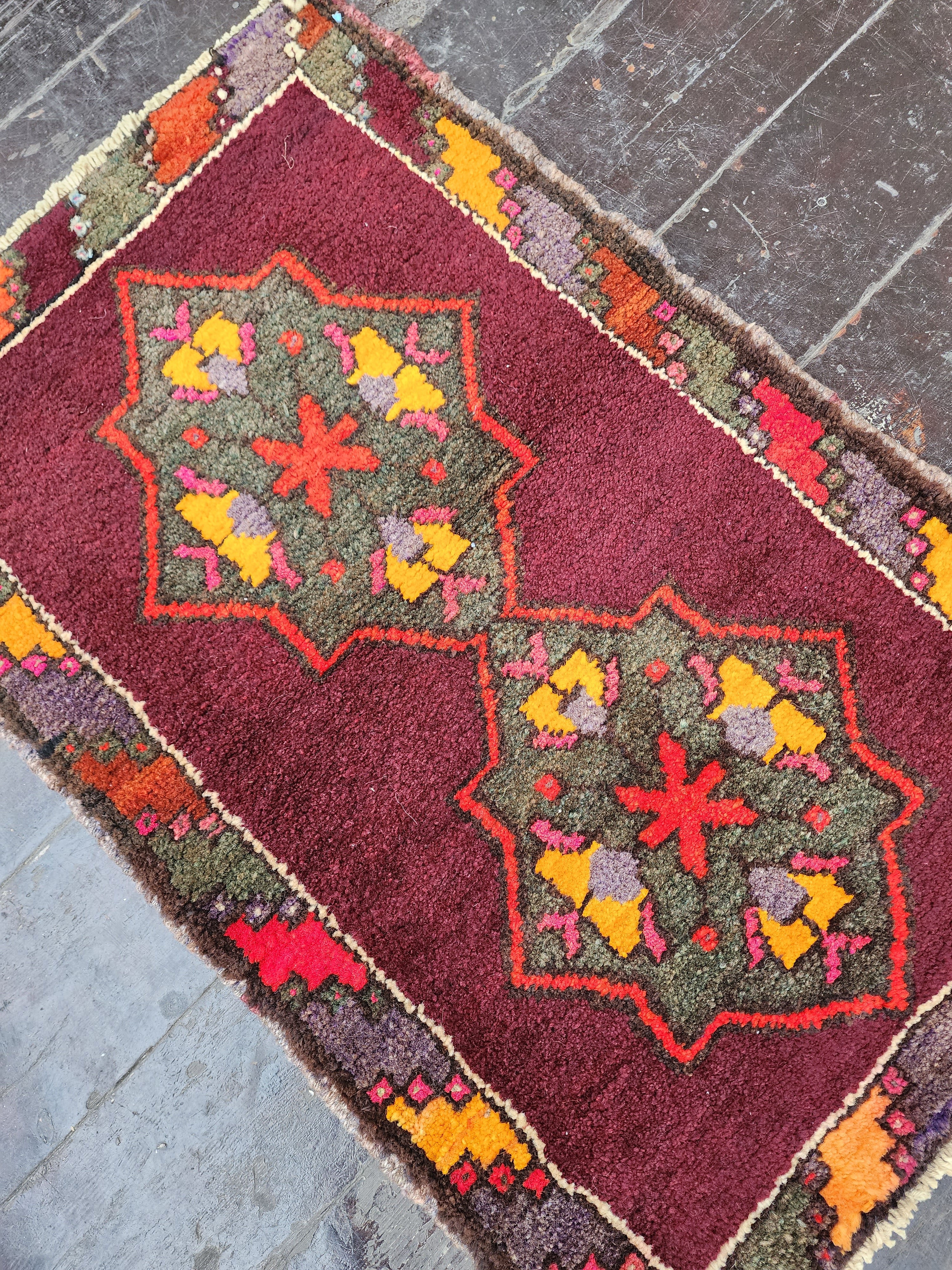 Tapis turc vintage Kars, petit tapis, 2'8"x1'8"