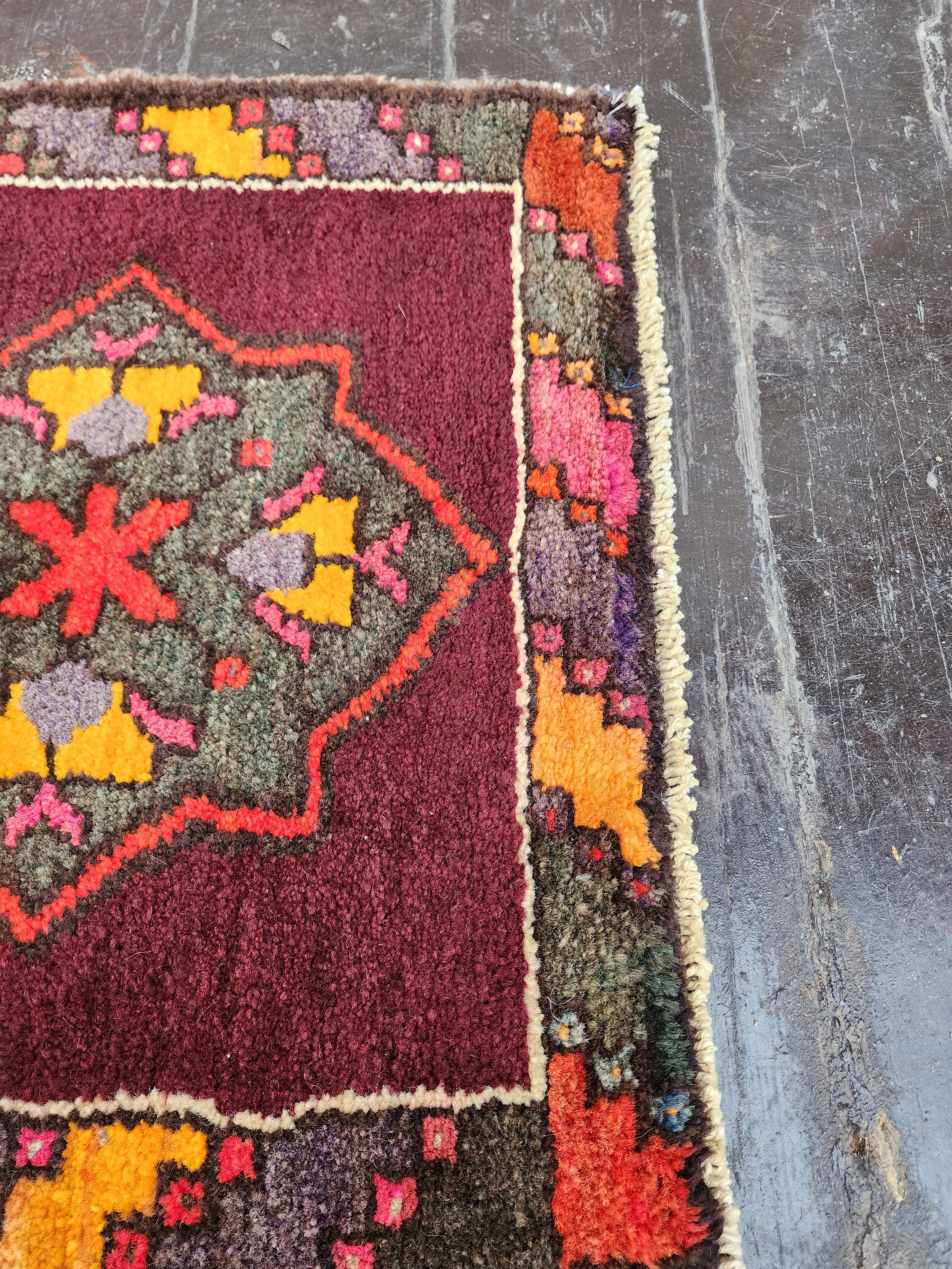 Tapis turc vintage Kars, petit tapis, 2'8"x1'8"