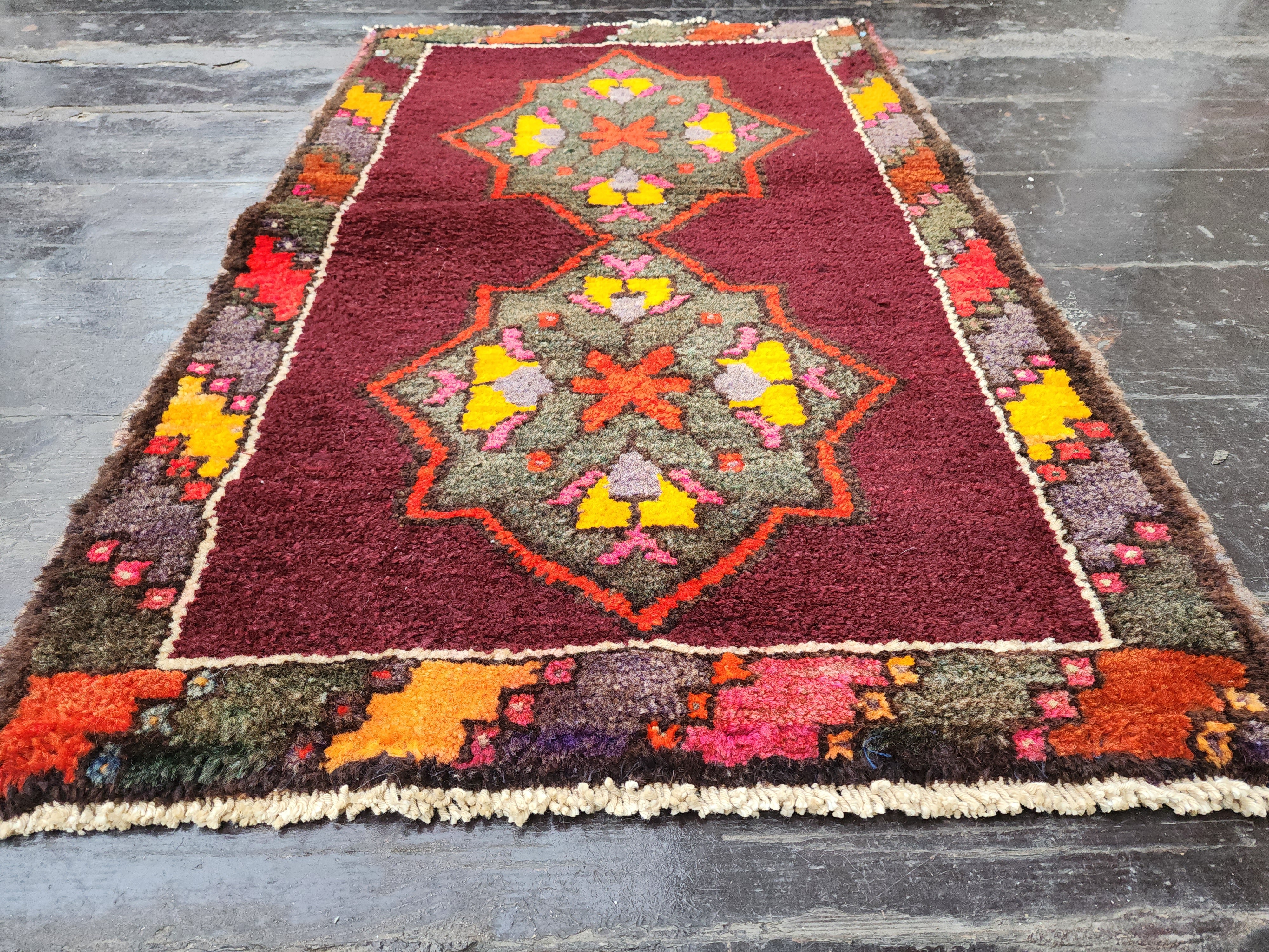 Tapis turc vintage Kars, petit tapis, 2'8"x1'8"