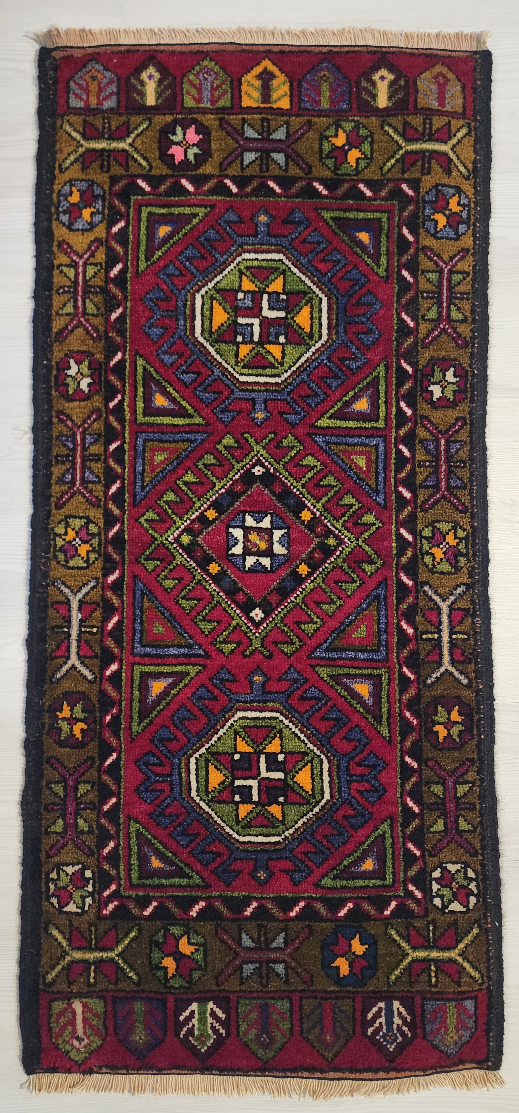 Laodicea — Small Vintage Turkish Rug: 1'11'' x 4'3'' ft Handmade Turkish Mat