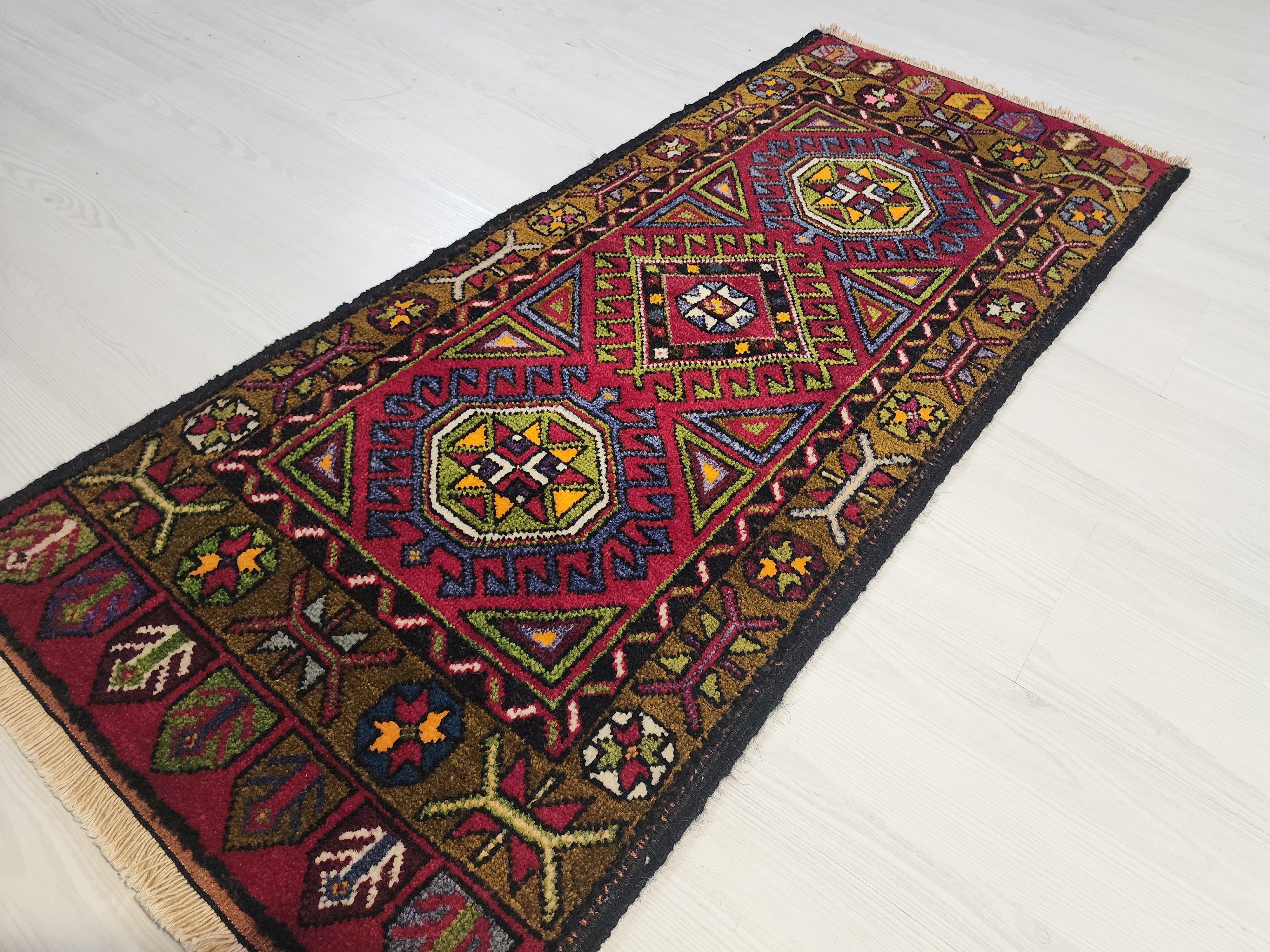 small Vintage Turkish Rug: 1'11'' x 4'3'' ft Handmade Turkish Mat — in setting
