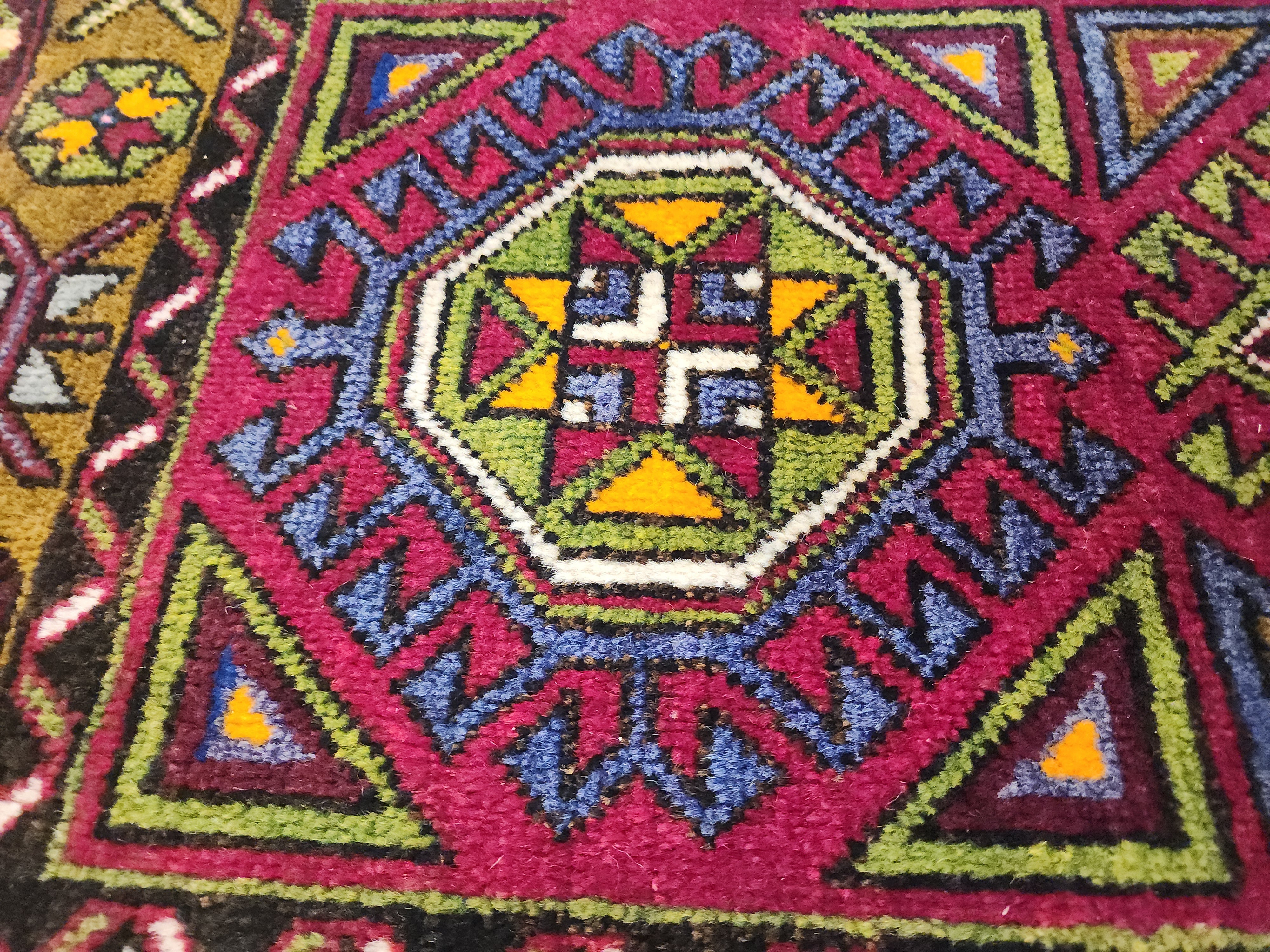 small Vintage Turkish Rug: 1'11'' x 4'3'' ft Handmade Turkish Mat — pile detail