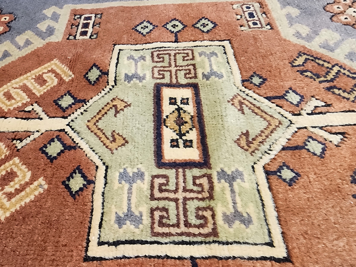 Handwoven Turkish Wool Rug, Anatolian Geometric Design, Natural Dyes (3'5'' x 3'6'')