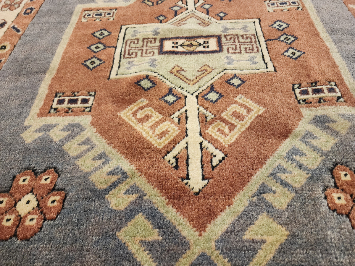 Handwoven Turkish Wool Rug, Anatolian Geometric Design, Natural Dyes (3'5'' x 3'6'')