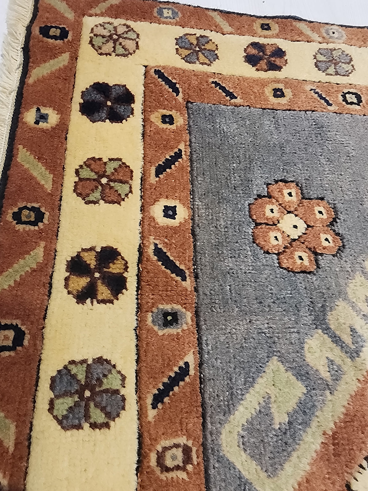 Handwoven Turkish Wool Rug, Anatolian Geometric Design, Natural Dyes (3'5'' x 3'6'')