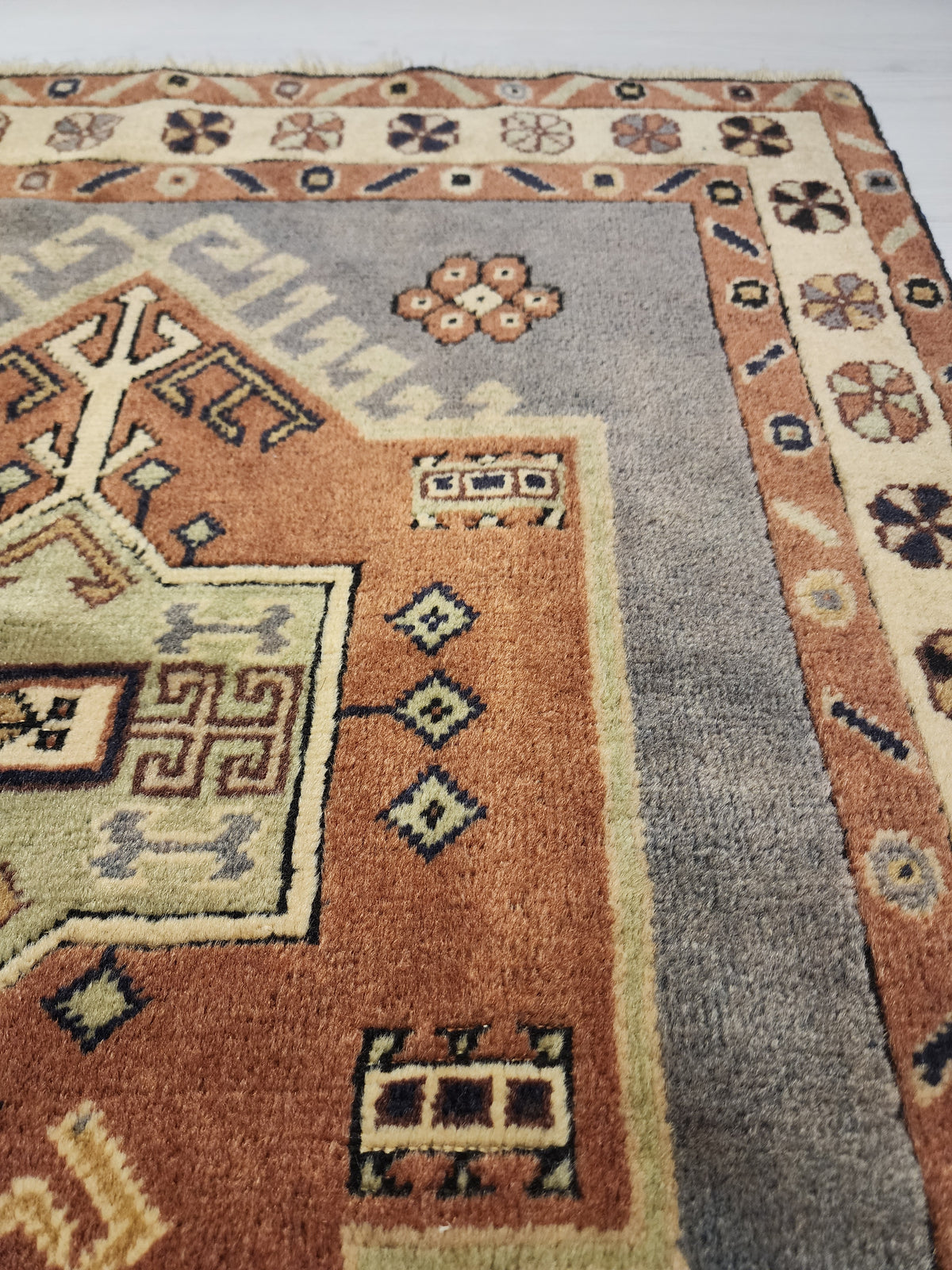 Handwoven Turkish Wool Rug, Anatolian Geometric Design, Natural Dyes (3'5'' x 3'6'')