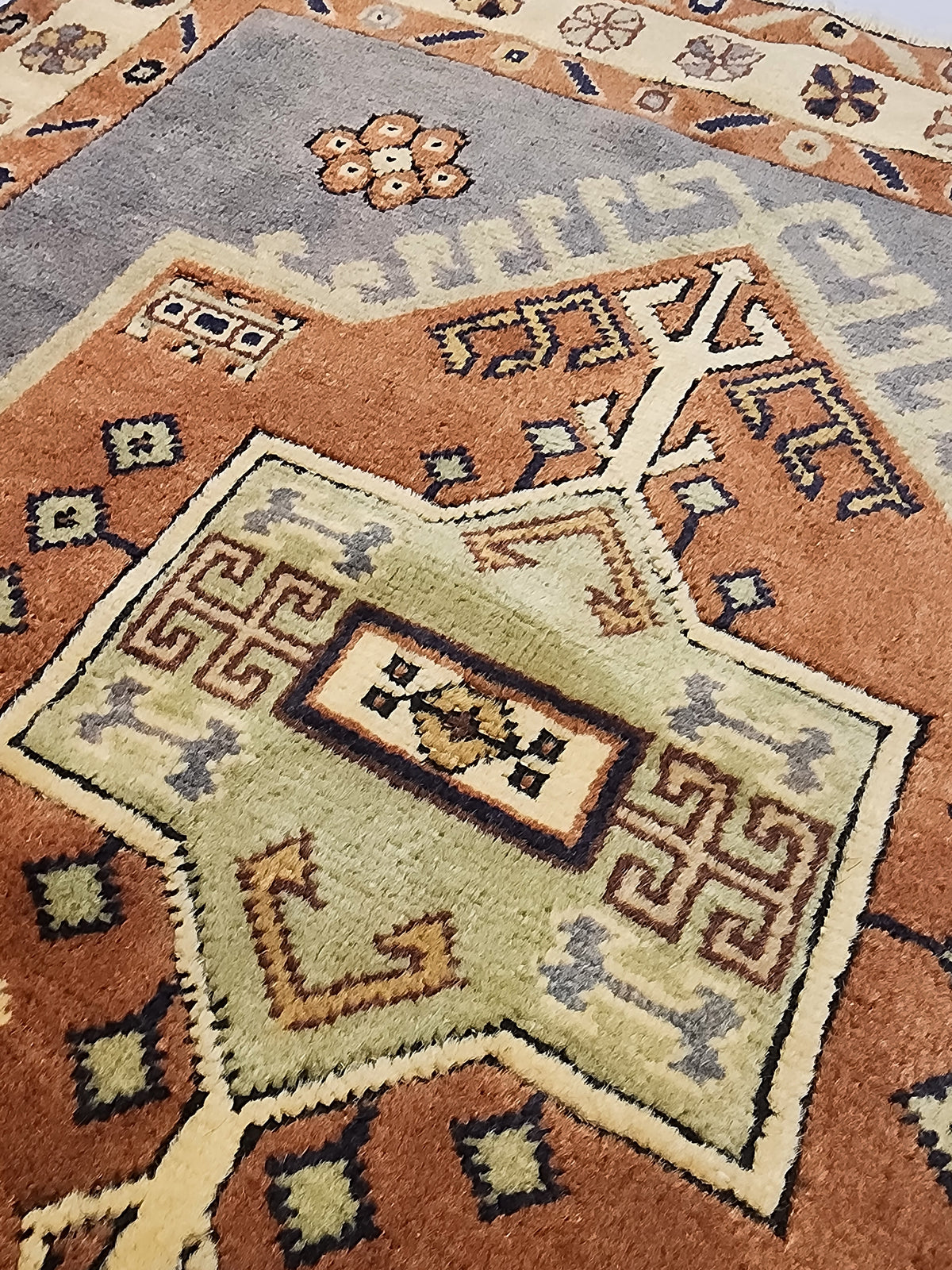 Handwoven Turkish Wool Rug, Anatolian Geometric Design, Natural Dyes (3'5'' x 3'6'')