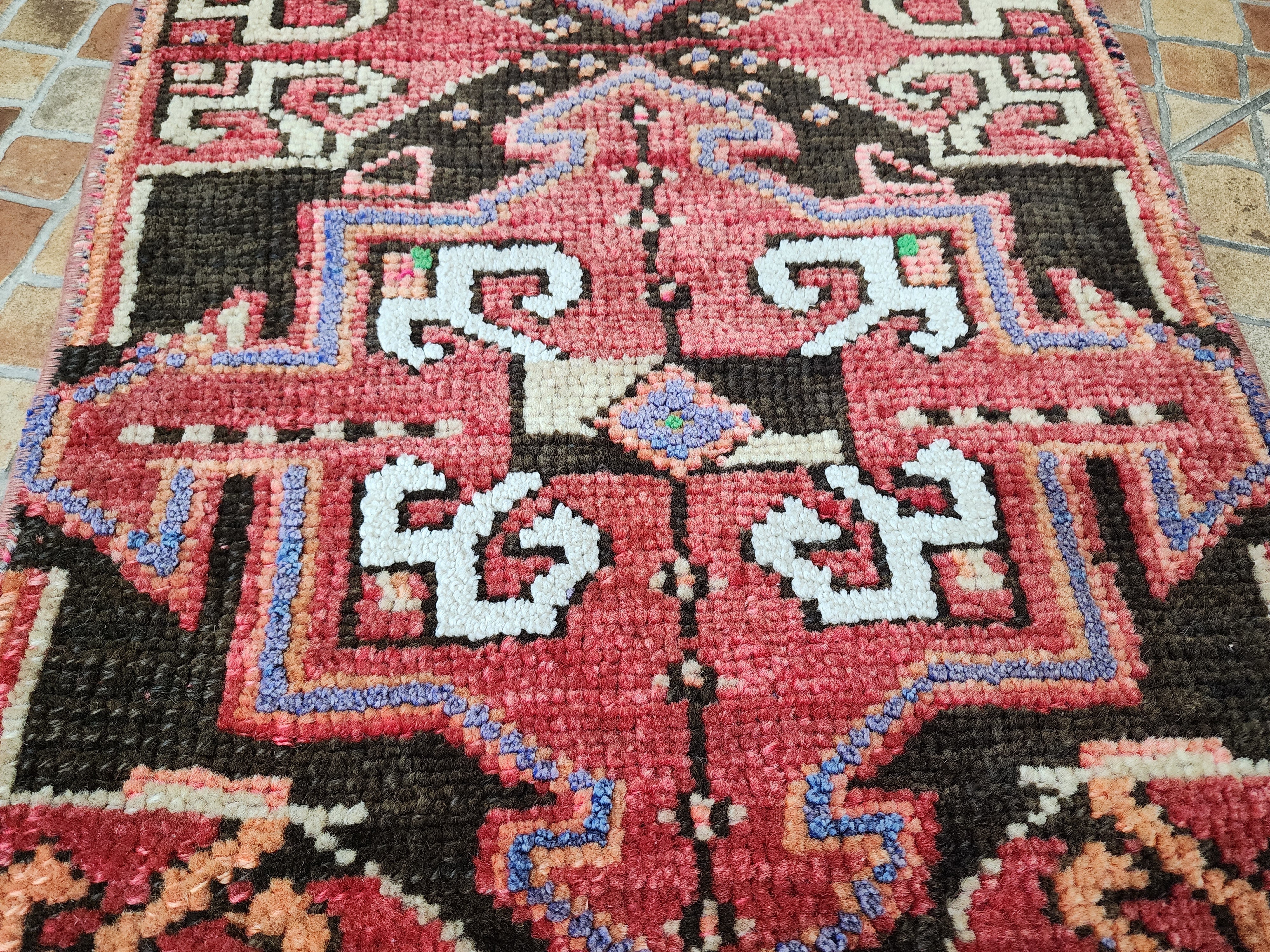antique Turkish Wool Small Rug — pattern close-up