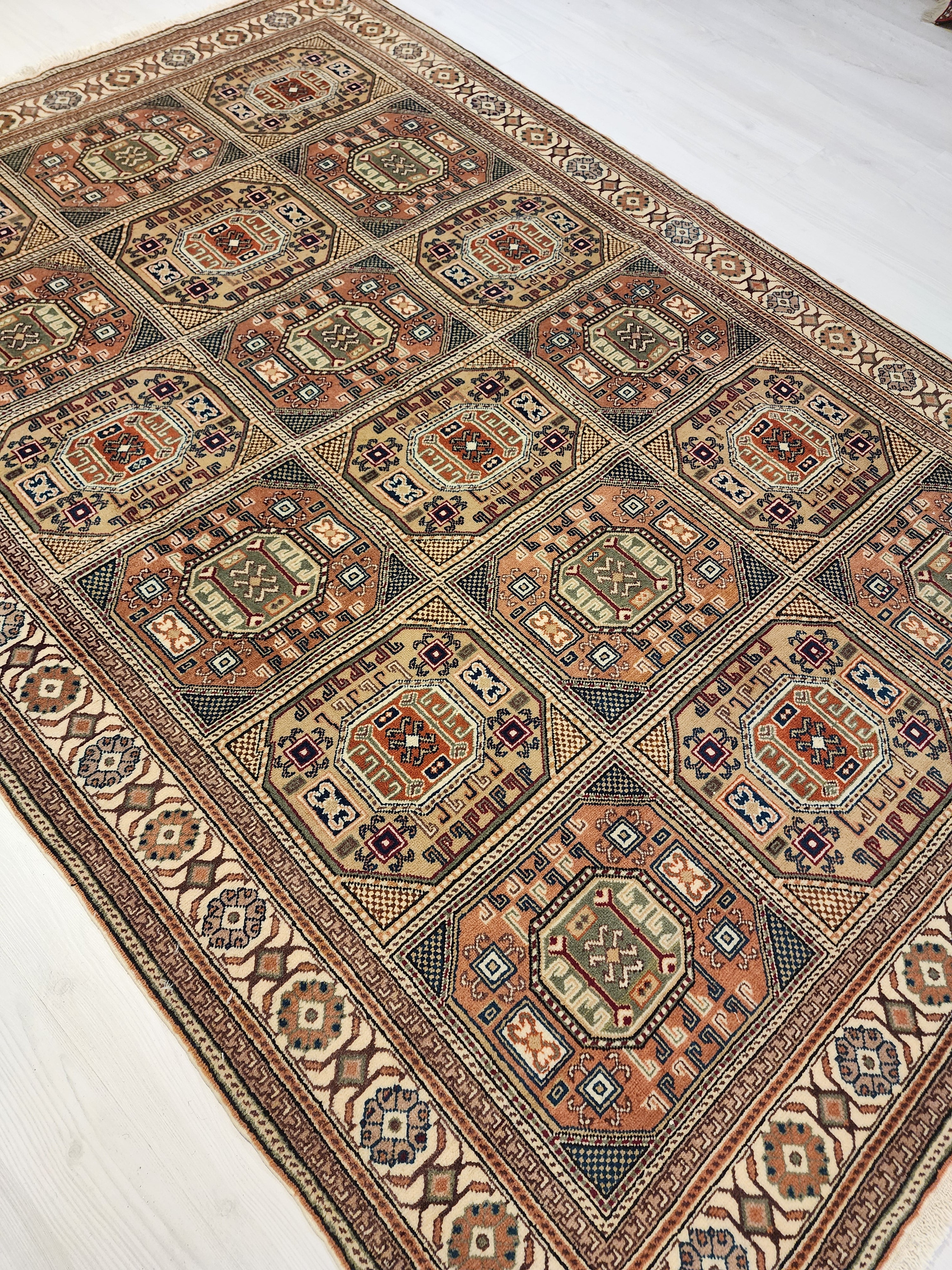Turkish Vintage Kayseri Rug 7x4 Boho Rustic Living Room Floor Rug, Natural Wool Pastel Persian Area Rug